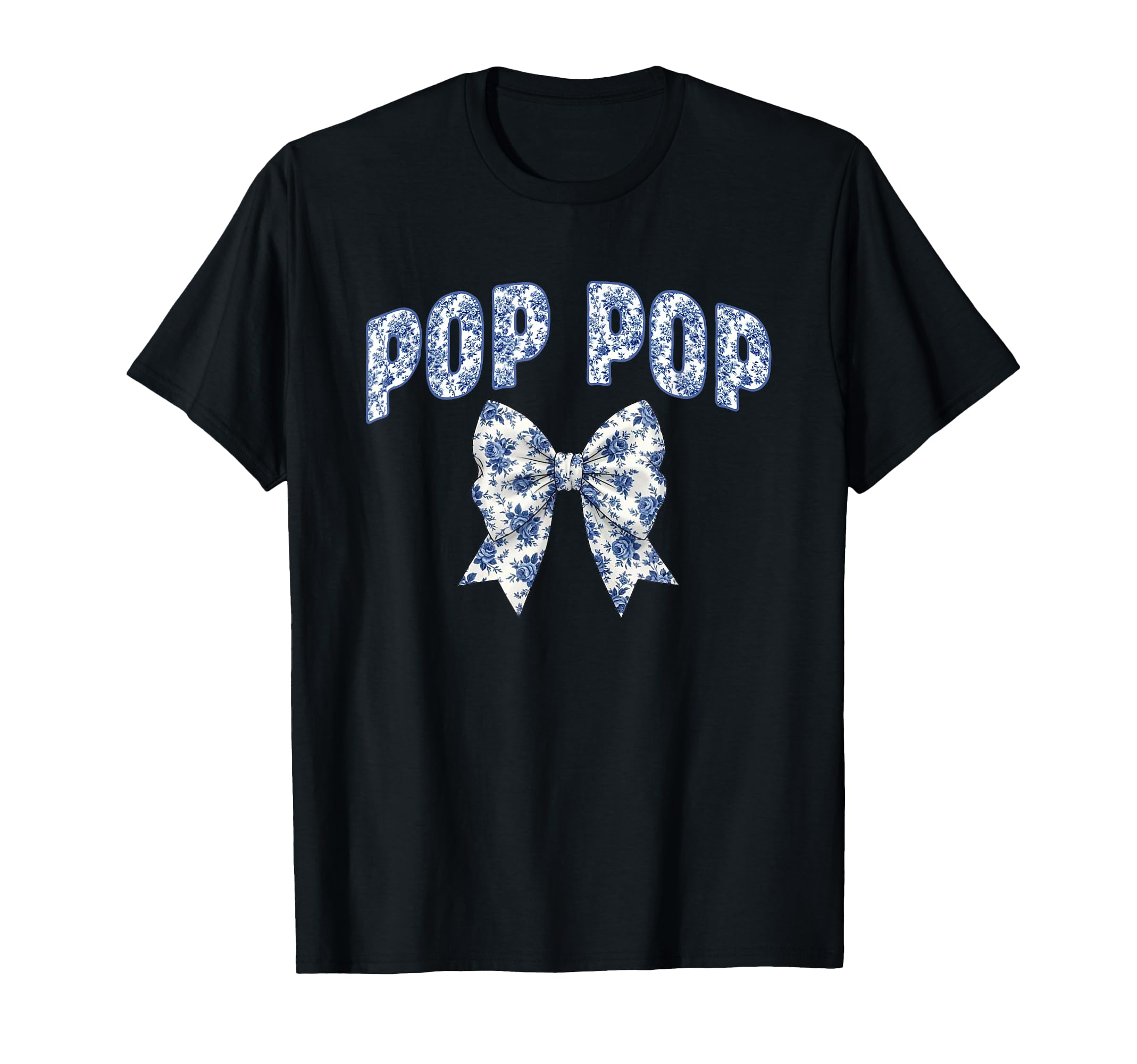 Pop Pop Coquette Toile Blue Bow Floral T-Shirt - Fun Novelty Design Unisex - T-Shirt, Sweatshirt, Hoodie