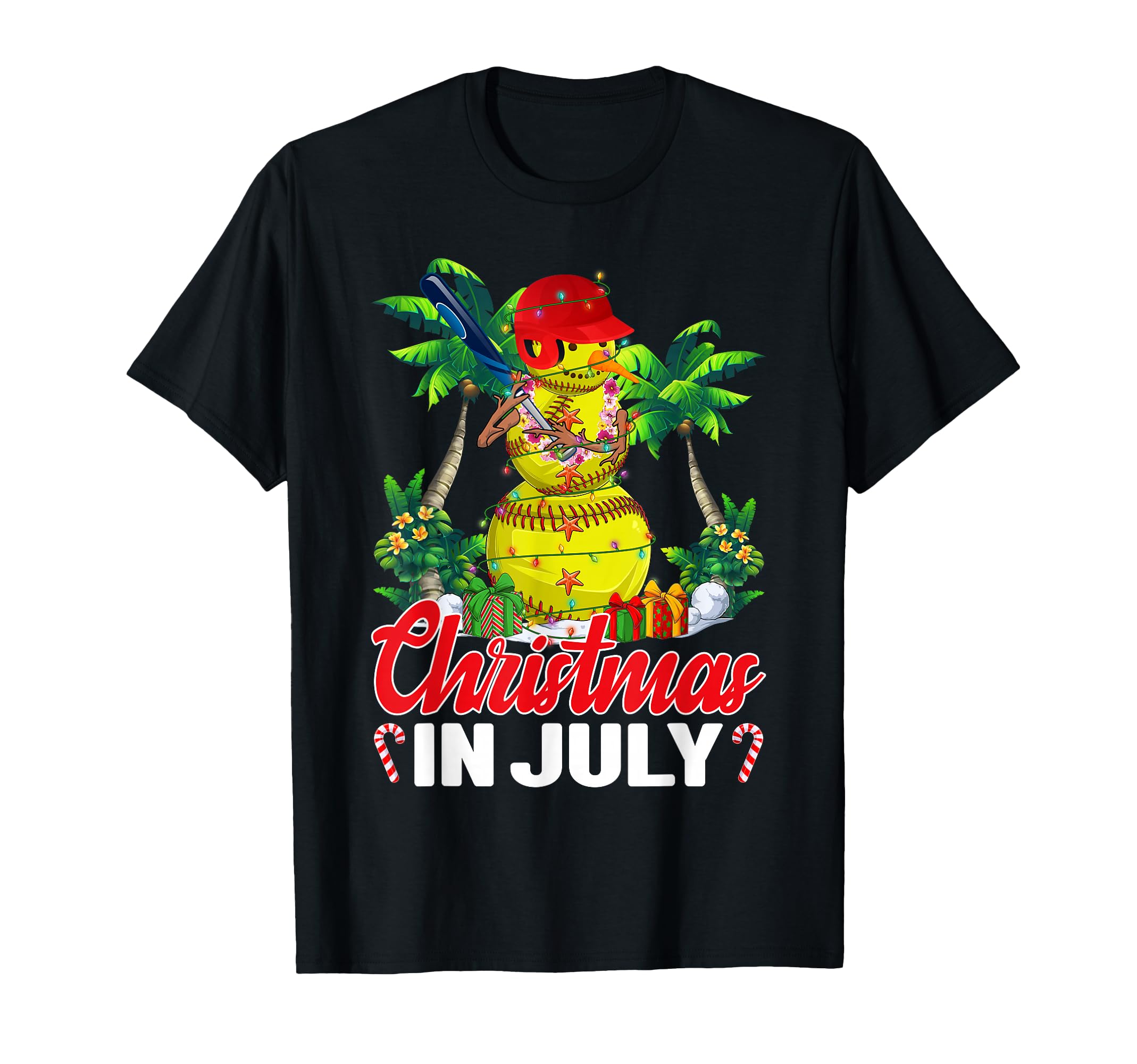 Funny Softball Santa Hat Hawaiian T-Shirt - Novelty Apparel for Adults - T-Shirt, Sweatshirt, Hoodie