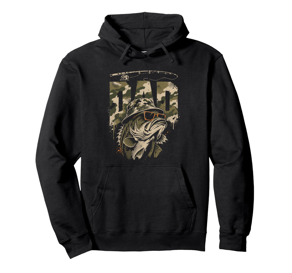 Fishing Dad Camo Bass Fish Funny Hoodie - Fun Novelty Design Men Women - T-Shirt, Sweatshirt, Hoodie
