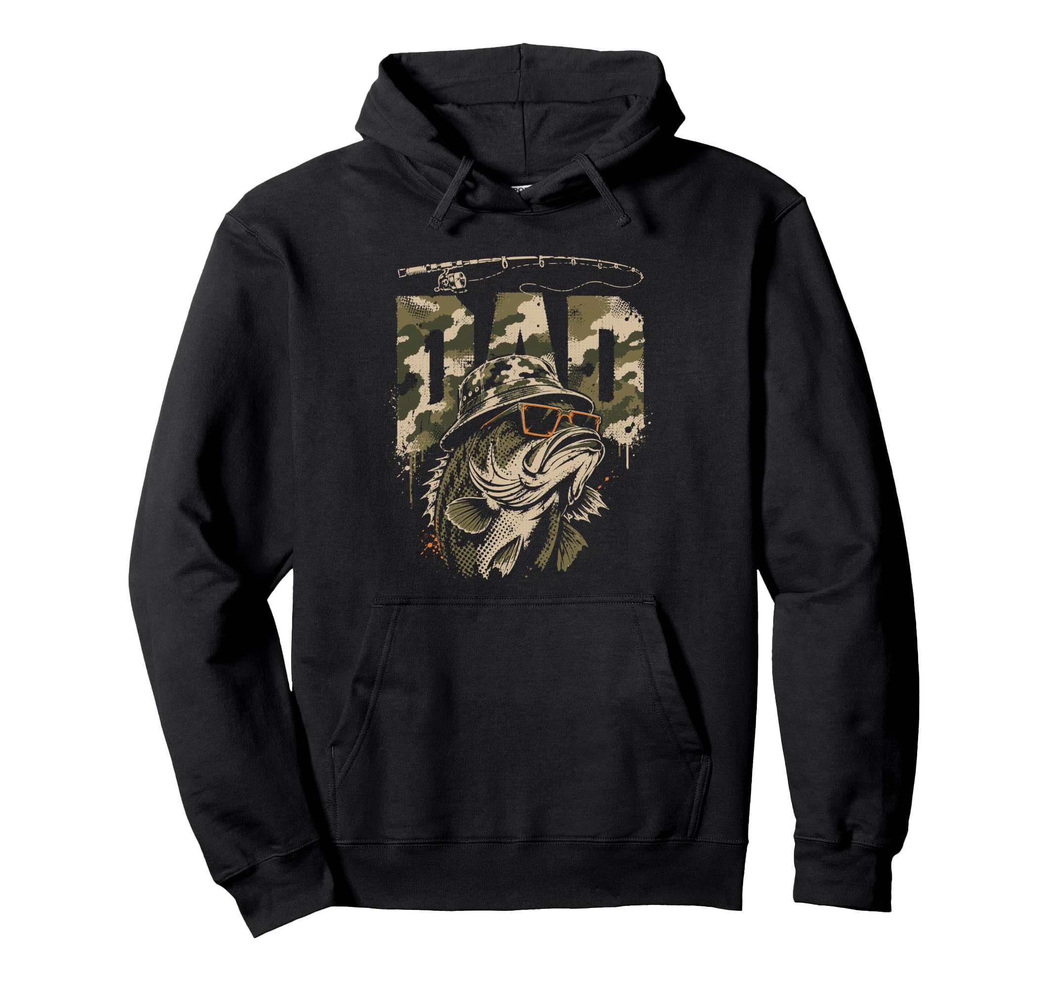 Fishing Dad Camo Bass Fish Funny Hoodie - Fun Novelty Design Men Women - T-Shirt, Sweatshirt, Hoodie