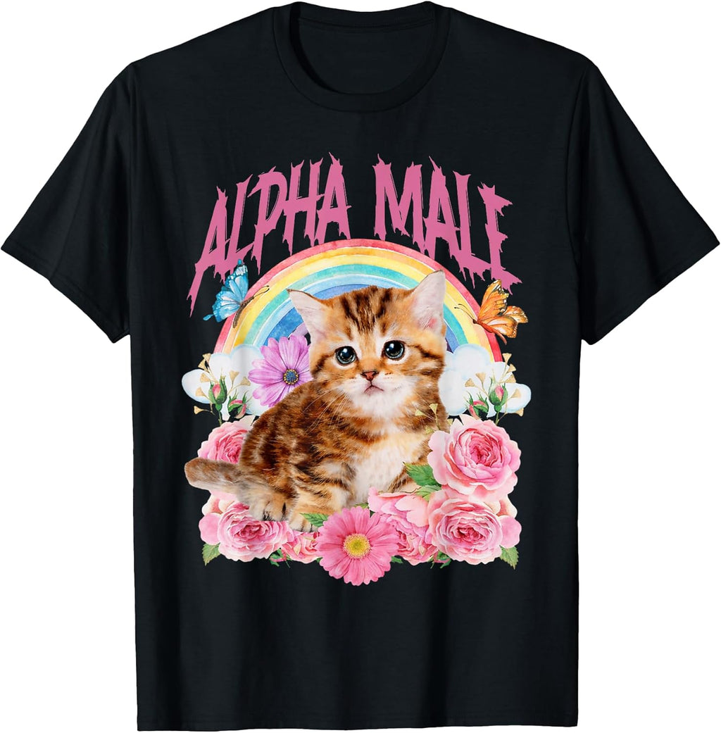 Alpha Male Funny Cat Kitten Rainbow Floral - Adult & Kids T-Shirts, Sweatshirts & Hoodies apparel design preview 1