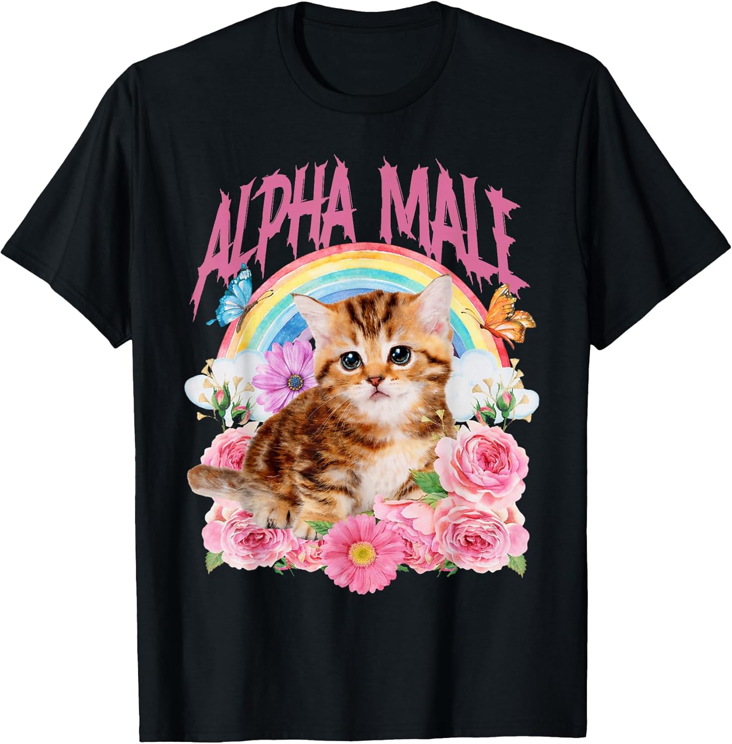 Alpha Male Funny Cat Kitten Rainbow Floral - Adult & Kids T-Shirts, Sweatshirts & Hoodies apparel design preview 1