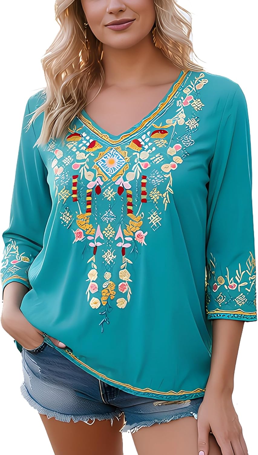 Mexican Tops for Women Embroidered Bohemian Hippie - Adult & Kids T-Shirts, Sweatshirts & Hoodies apparel design preview 1