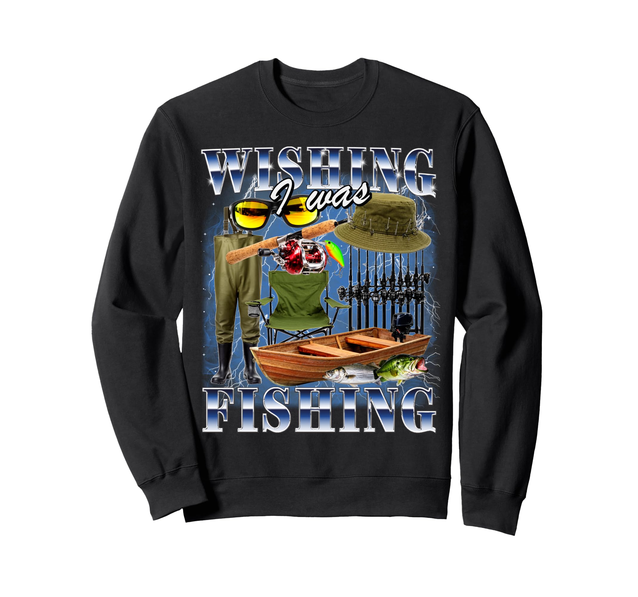Wishing I Was Fishing Bootleg 90S Sweatshirt - Aesthetic Graphic Men Women - T-Shirt, Sweatshirt, Hoodie