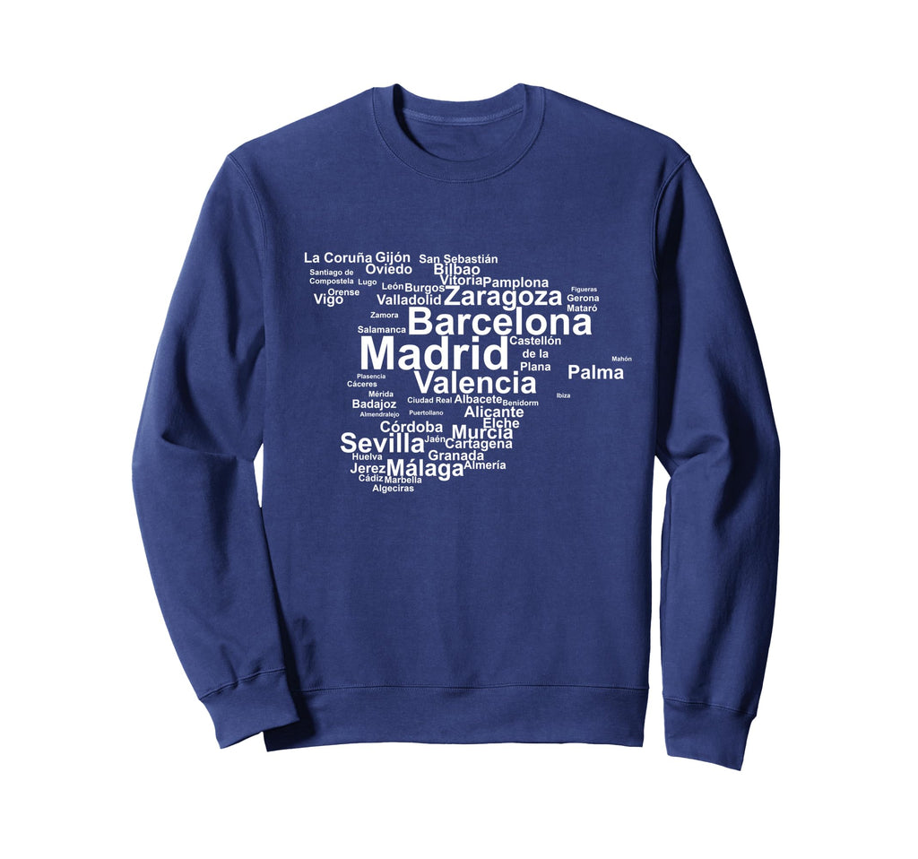 Spain Map Silhouette Towns Cities Sweatshirt - Minimalist Print Unisex - T-Shirt, Sweatshirt, Hoodie