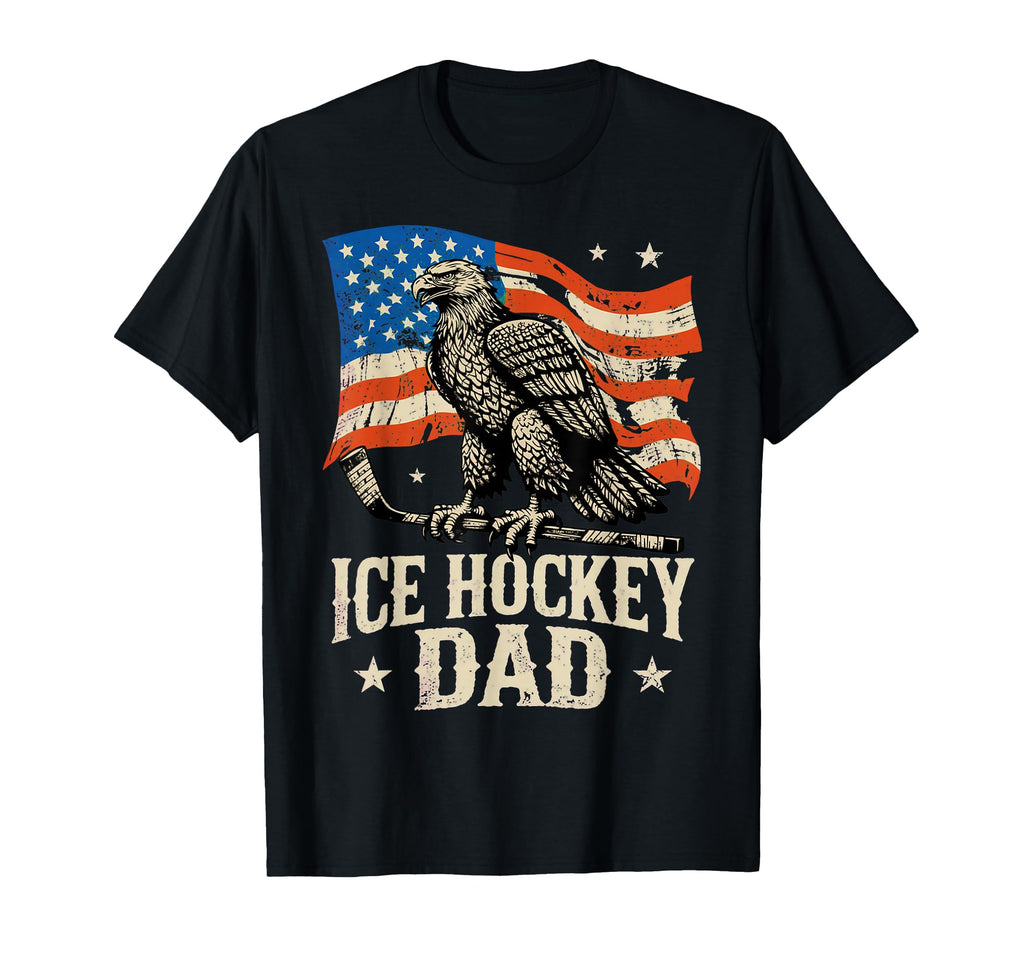 Ice Hockey American Flag Ice Hockey Dad T-Shirt - Fun Novelty Design Unisex - T-Shirt, Sweatshirt, Hoodie