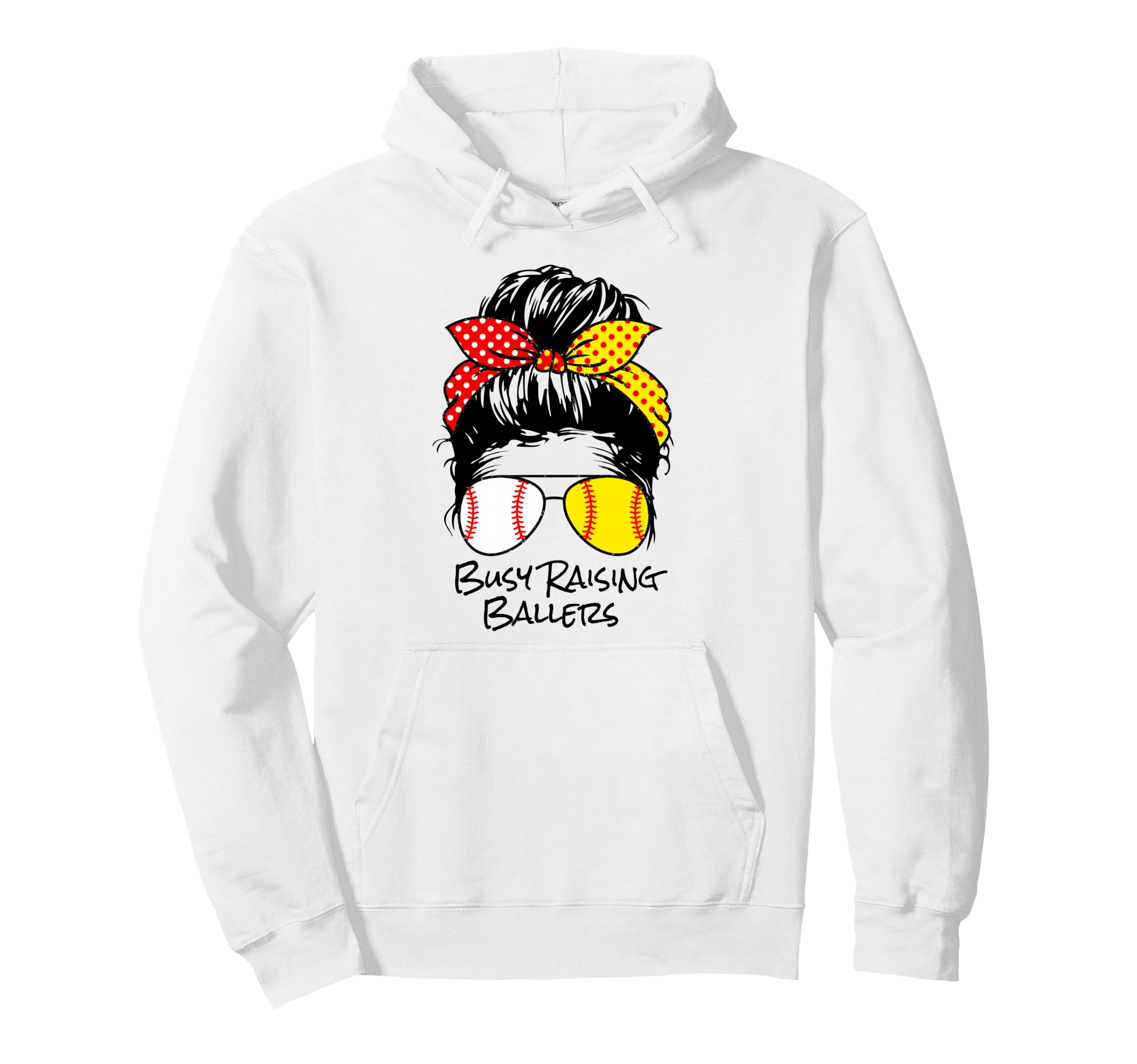Busy Raising Ballers Messy Bun Womens Hoodie - Trendy Graphic for Adults - T-Shirt, Sweatshirt, Hoodie