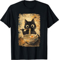 Funny Black Cat Eating Ramen Japan Cute Kawaii Anime - Adult & Kids T-Shirts, Sweatshirts & Hoodies apparel design preview 1