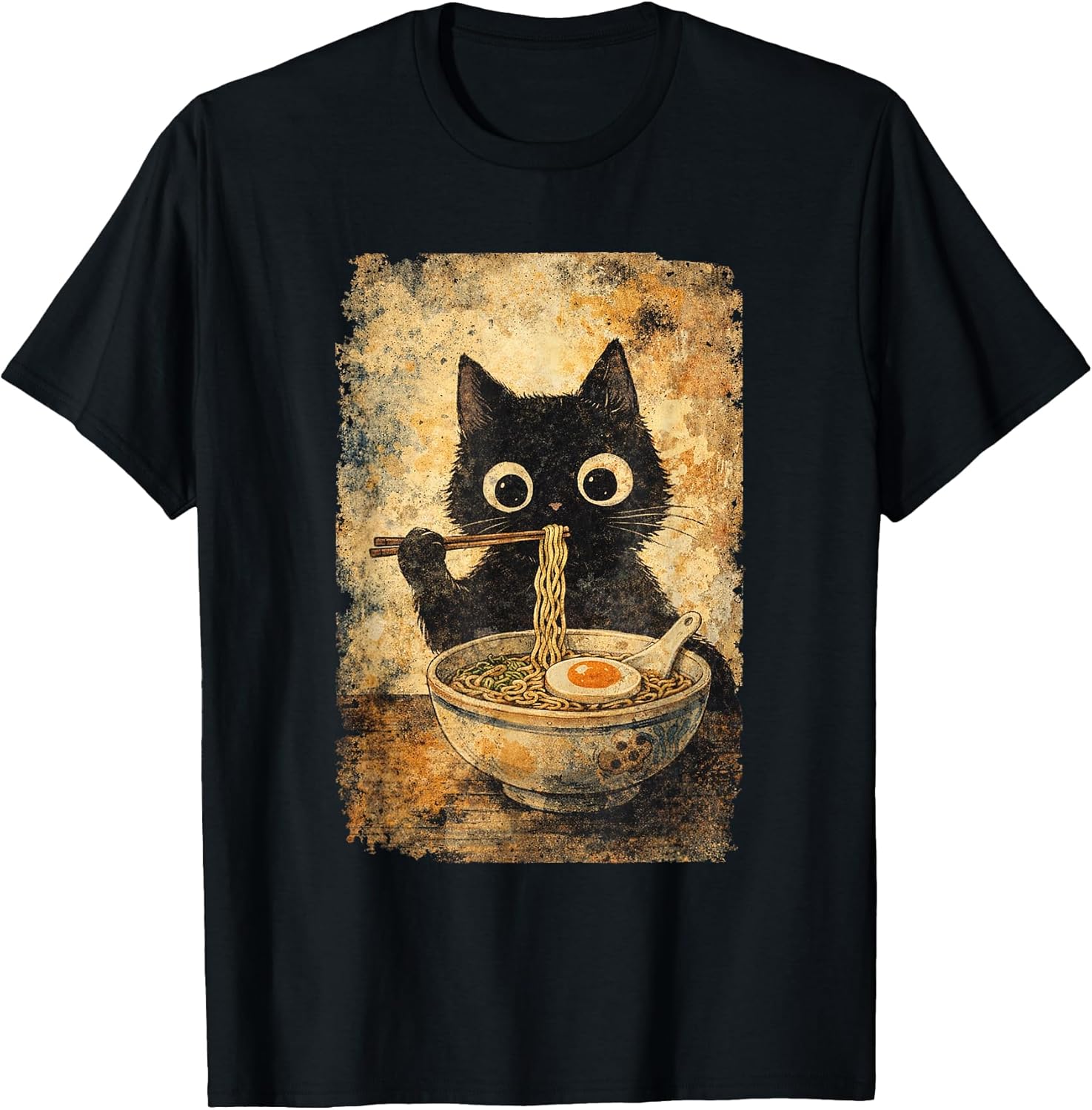 Funny Black Cat Eating Ramen Japan Cute Kawaii Anime - Adult & Kids T-Shirts, Sweatshirts & Hoodies apparel design preview 1
