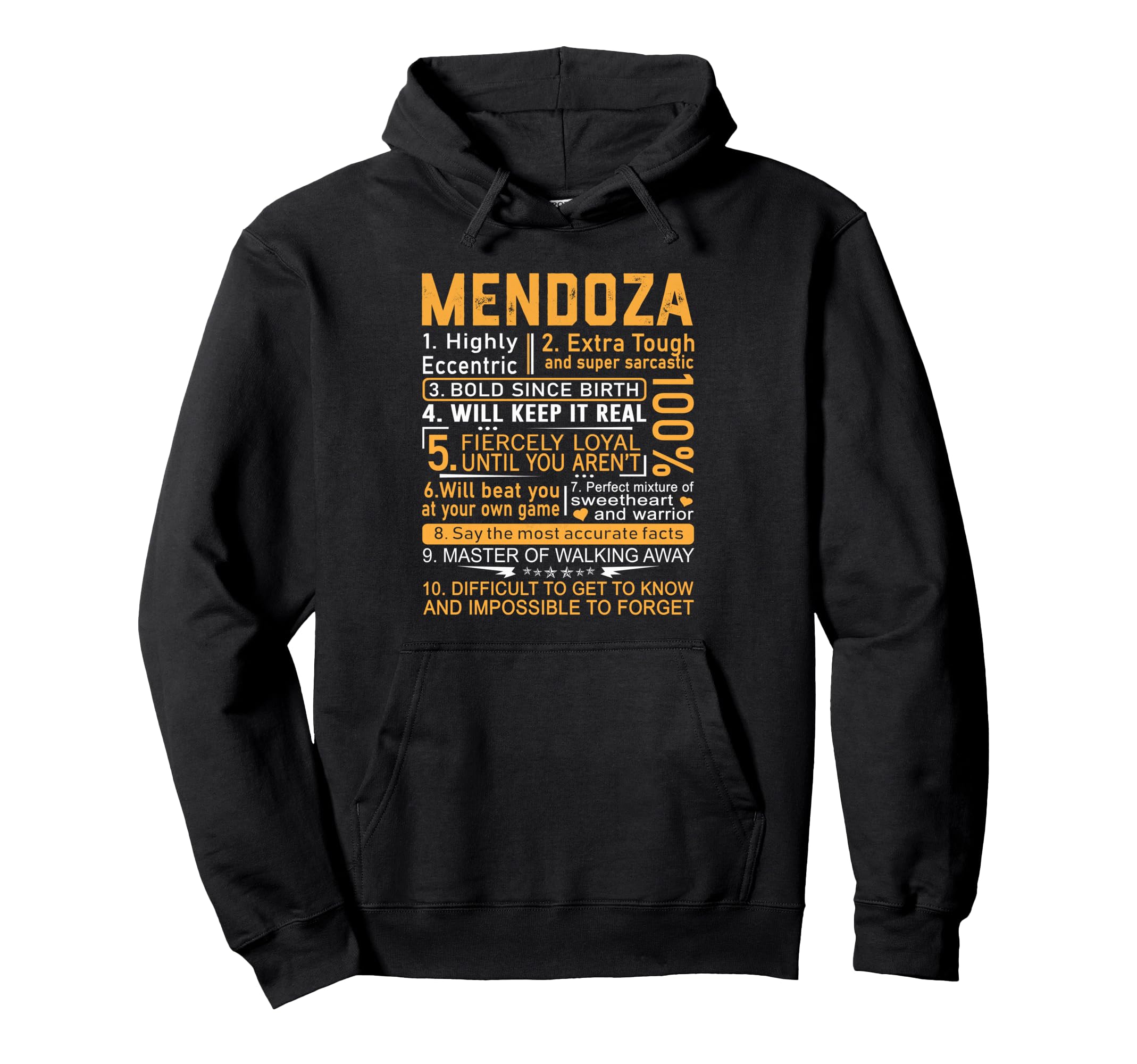 Mendoza Name Personalized Mendoza Last Hoodie - Unique Graphic for Adults - T-Shirt, Sweatshirt, Hoodie