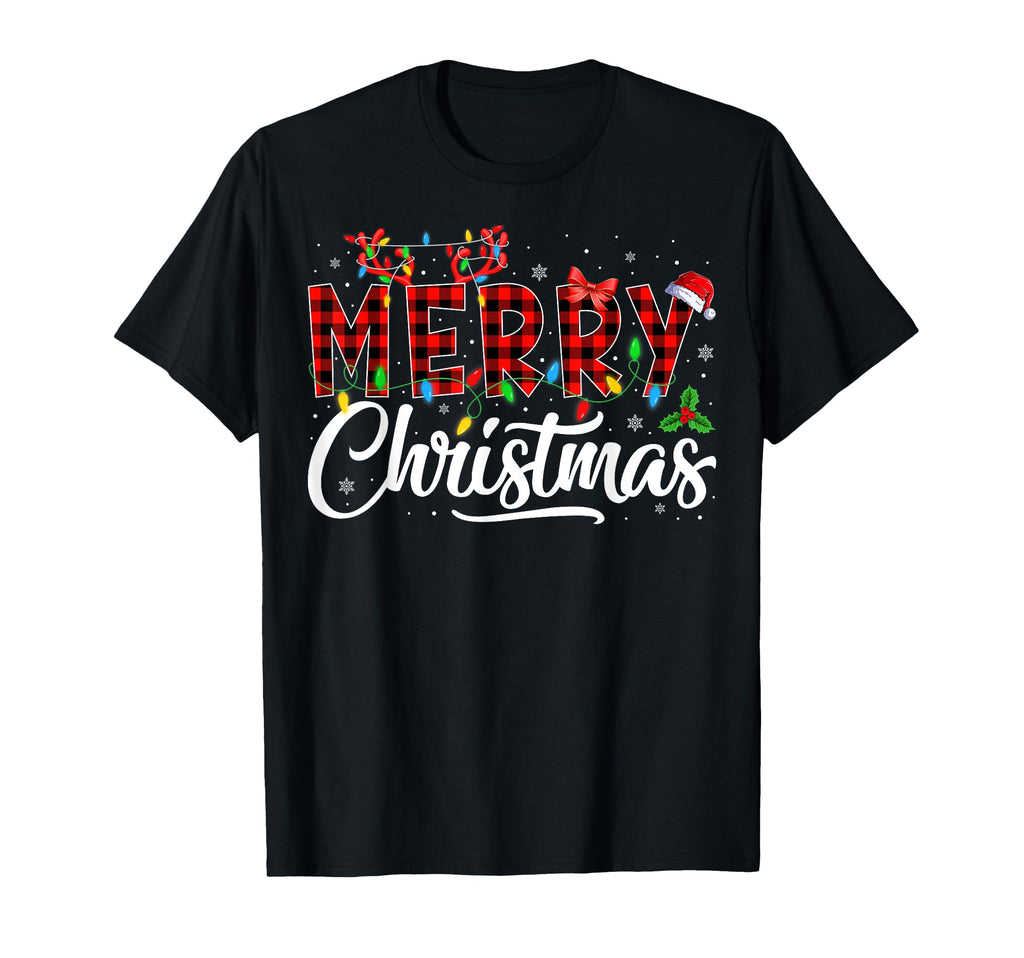 Merry Buffalo Plaid Red Santa Hat T-Shirt - Minimalist Print for Adults - T-Shirt, Sweatshirt, Hoodie