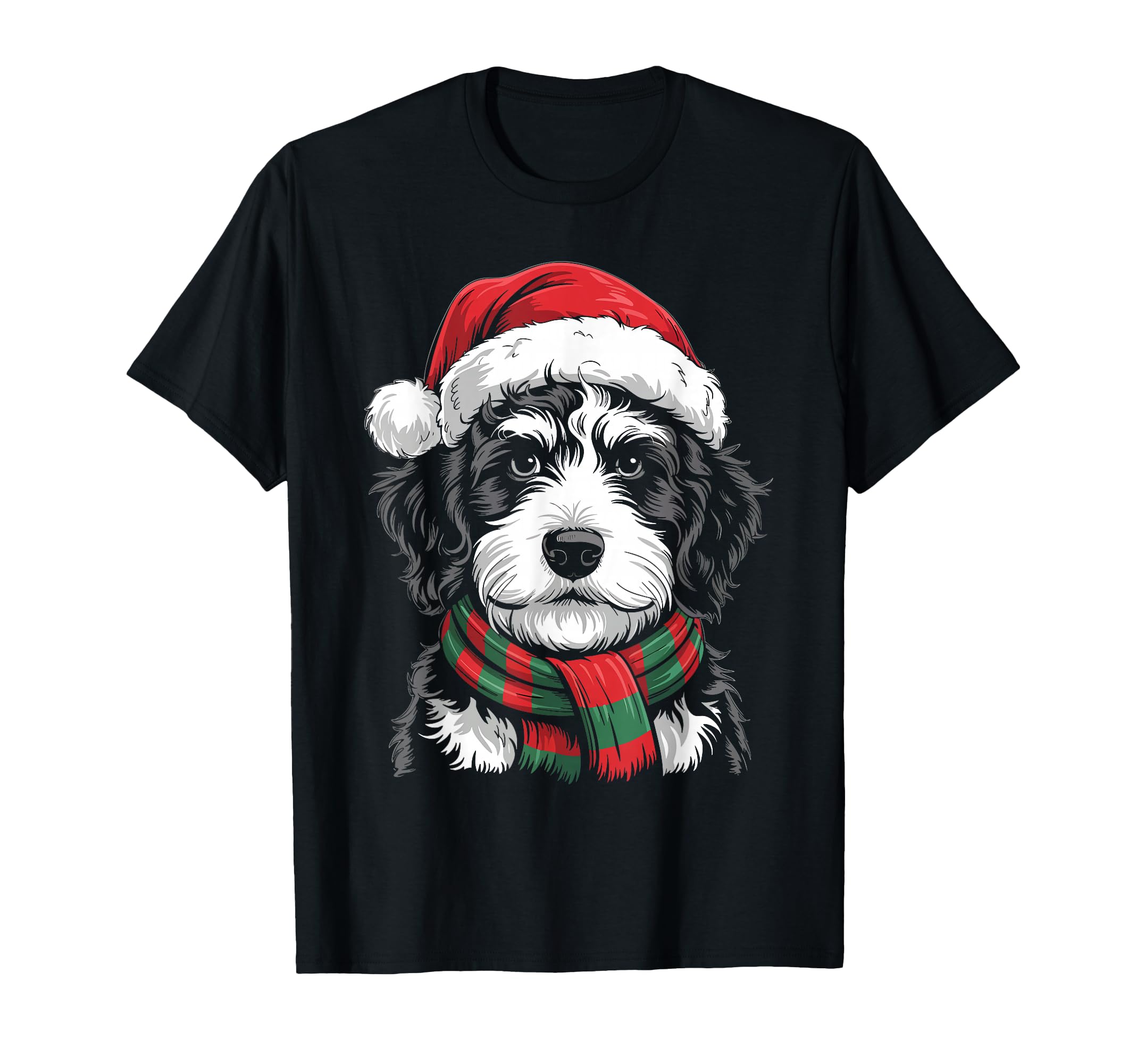 Bernedoodle Dog Santa Hat Scarf Costume T-Shirt - Fun Novelty Design Unisex - T-Shirt, Sweatshirt, Hoodie