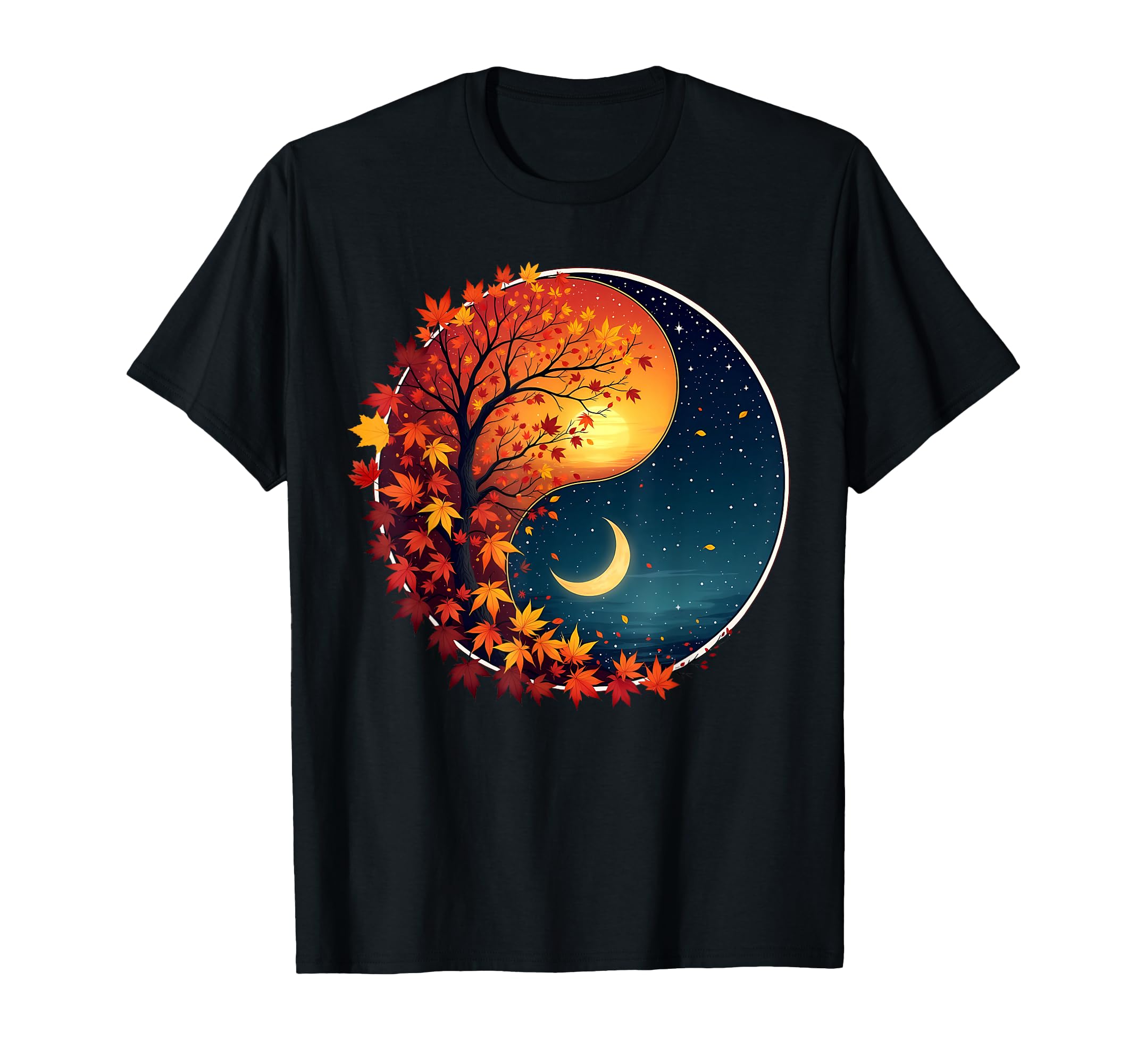 Celestial Sun Moon Fall Leaf Autumn T-Shirt - Unique Graphic Men Women - T-Shirt, Sweatshirt, Hoodie