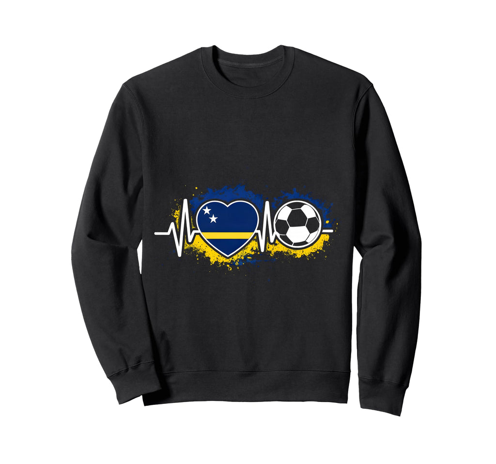 Heartbeat Curacao Flag Soccer Fan Sweatshirt - Minimalist Print Unisex - T-Shirt, Sweatshirt, Hoodie
