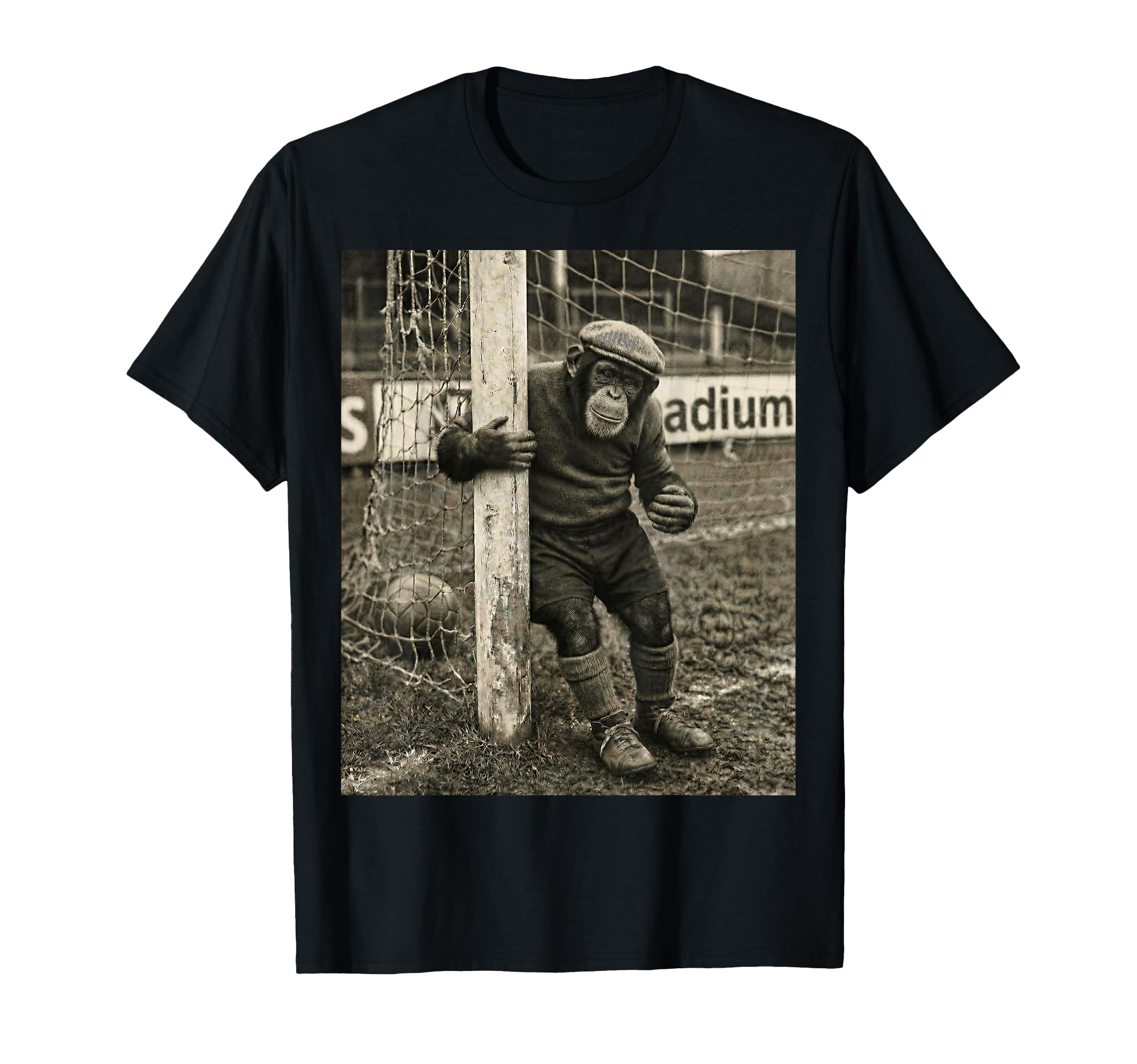 Chimp Player Goalpost Lazy Soccer T-Shirt - Minimalist Print for Adults - T-Shirt, Sweatshirt, Hoodie