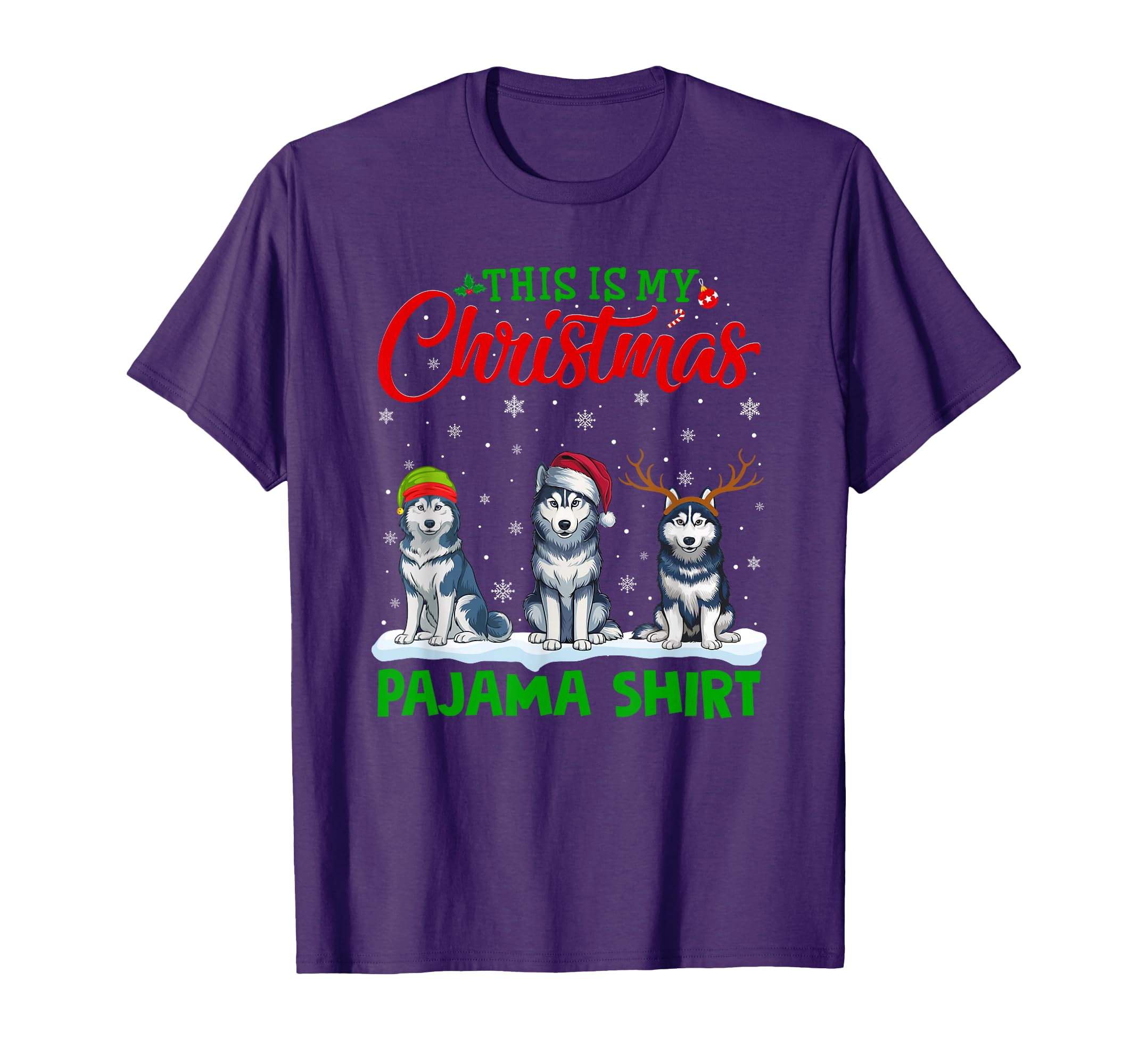 Santa Hat Reindeer Siberian Husky Dog T-Shirt - Minimalist Print Unisex - T-Shirt, Sweatshirt, Hoodie