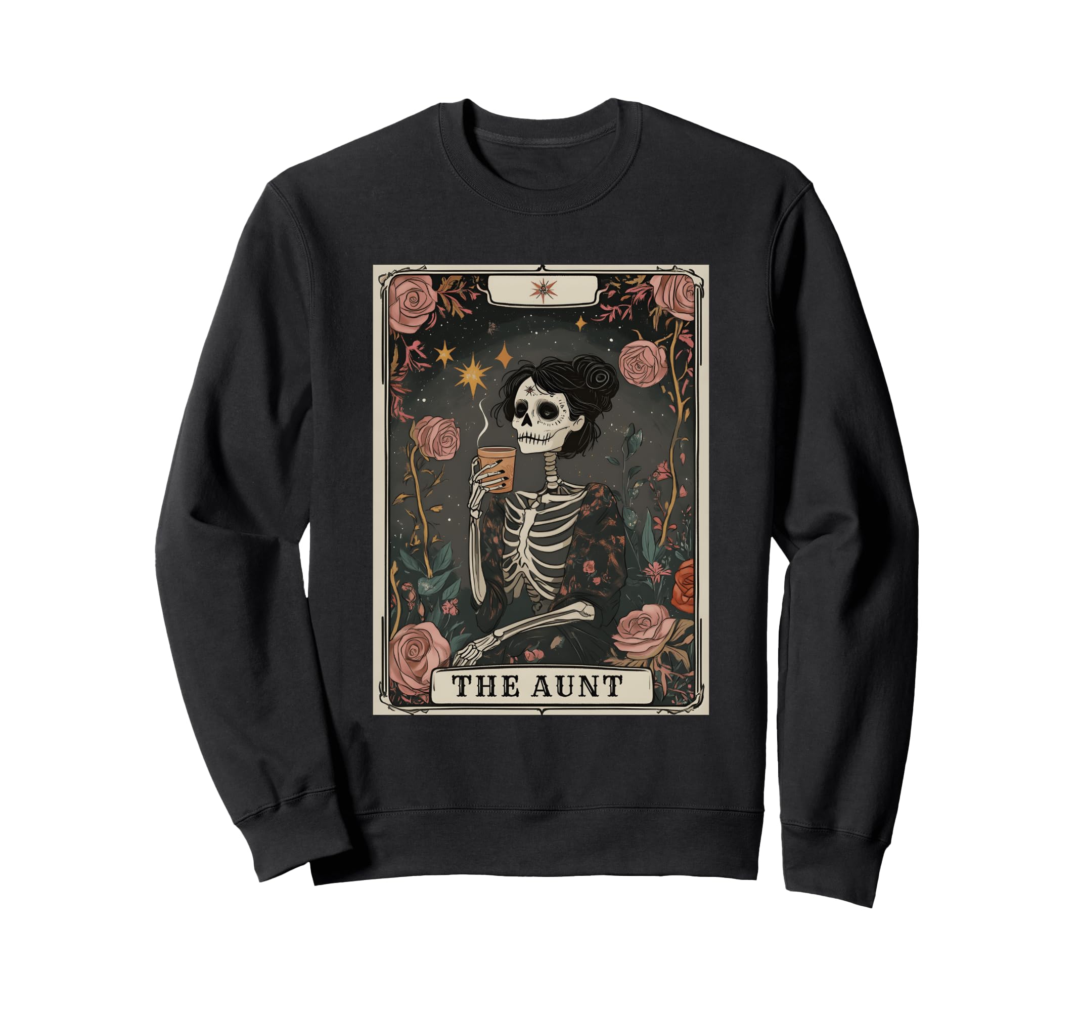 Aunt Tarot Card Skeleton Aunty Coffee Sweatshirt - Unique Graphic Unisex - T-Shirt, Sweatshirt, Hoodie