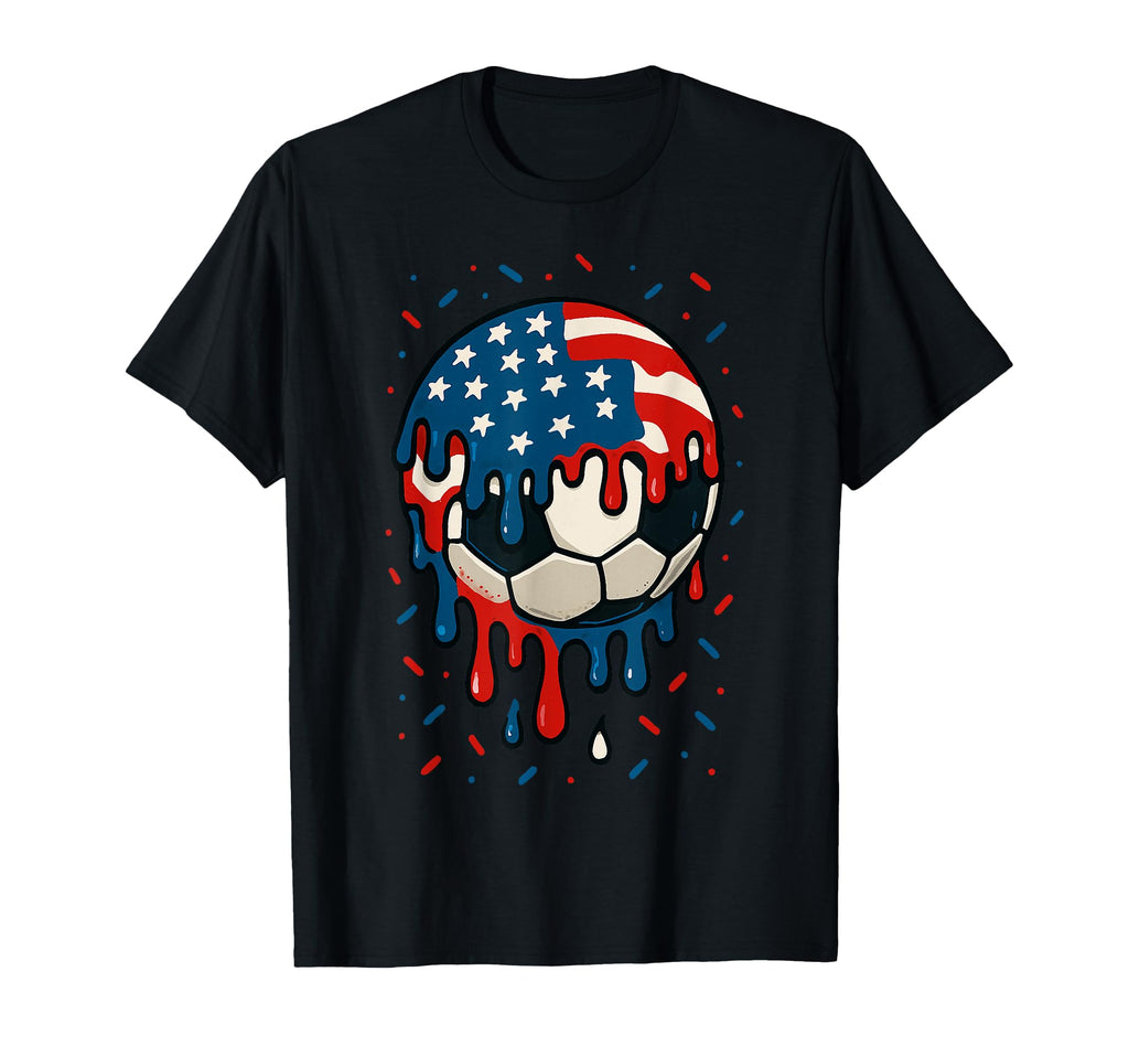 Dripping Soccer Ball Usa Patriotic T-Shirt - Casual Everyday Wear Unisex - T-Shirt, Sweatshirt, Hoodie