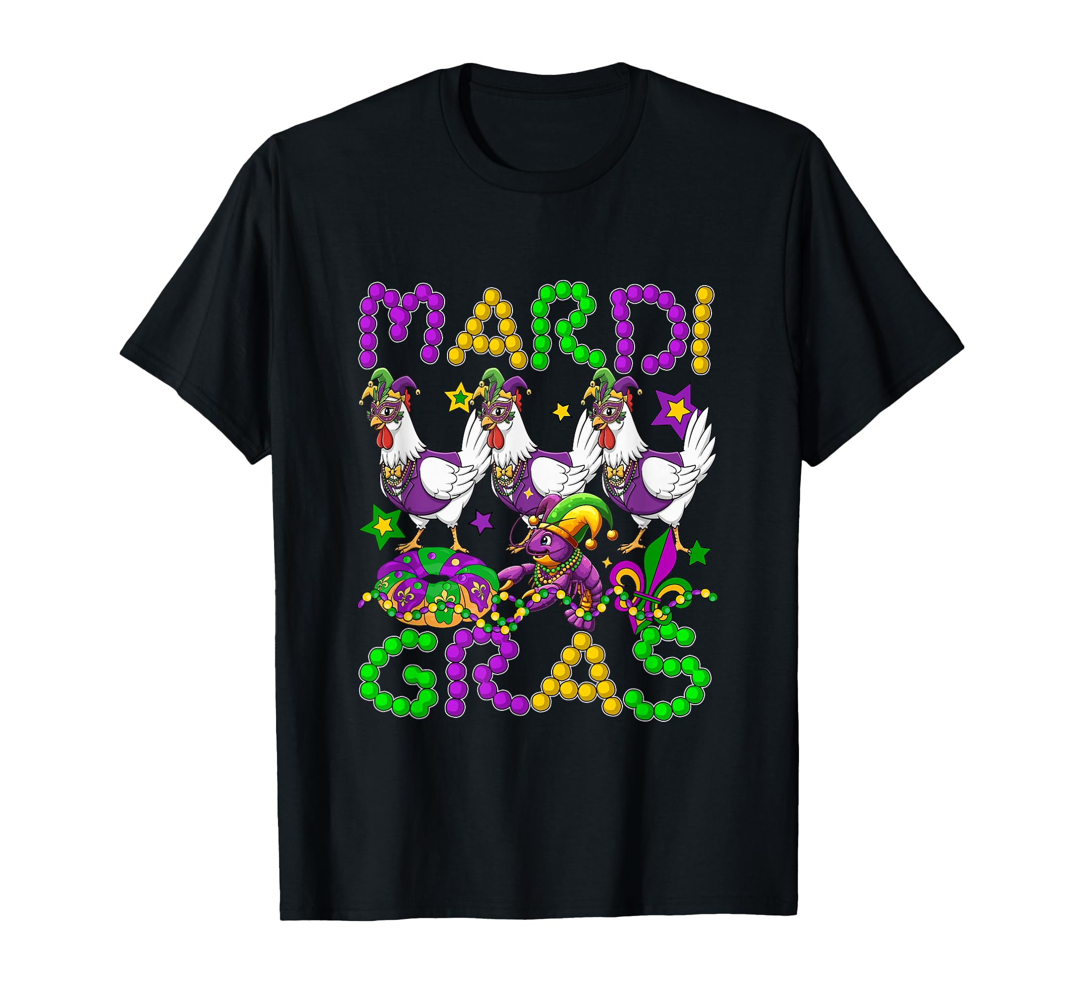 Mardi Gras Three Chickens Beads T-Shirt - Casual Everyday Wear Unisex - T-Shirt, Sweatshirt, Hoodie