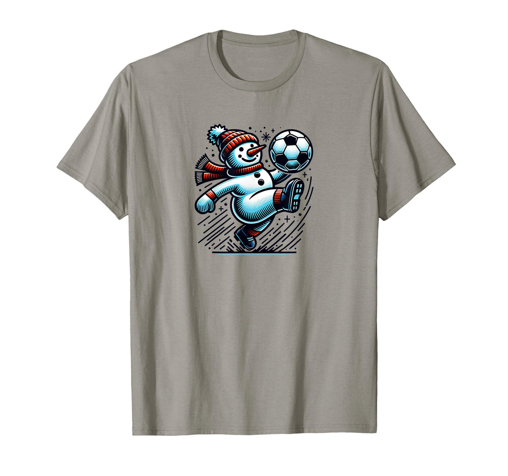 Snowman Kicking Soccer Ball T-Shirt - Novelty Apparel for Adults - T-Shirt, Sweatshirt, Hoodie