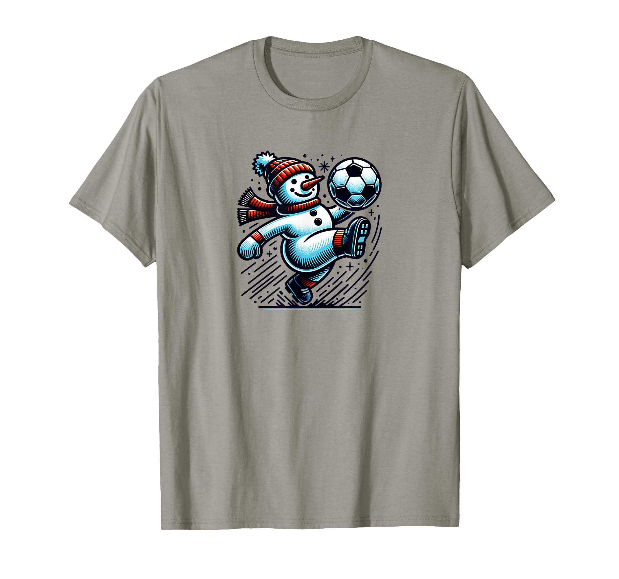 Snowman Kicking Soccer Ball T-Shirt - Novelty Apparel for Adults - T-Shirt, Sweatshirt, Hoodie