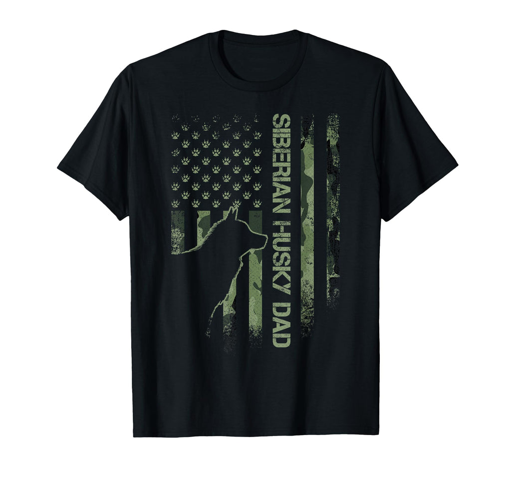 Usa Camo Flag Proud Siberian Husky Dad T-Shirt - Novelty Apparel Men Women - T-Shirt, Sweatshirt, Hoodie