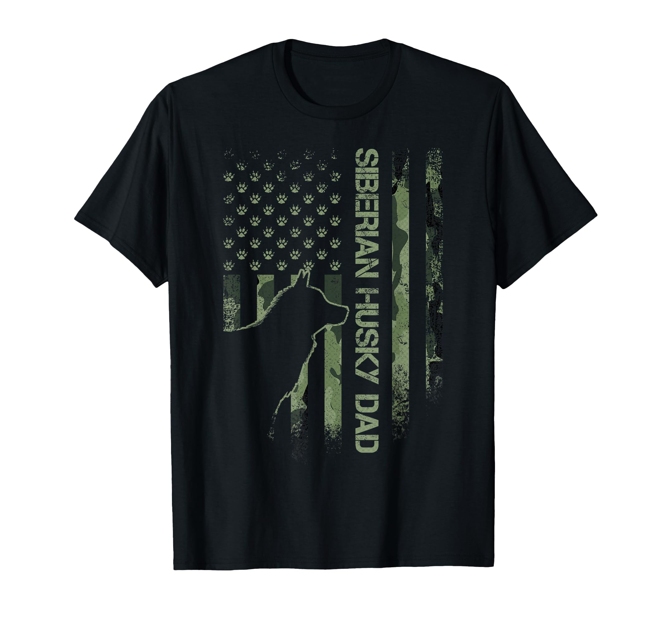 Usa Camo Flag Proud Siberian Husky Dad T-Shirt - Novelty Apparel Men Women - T-Shirt, Sweatshirt, Hoodie