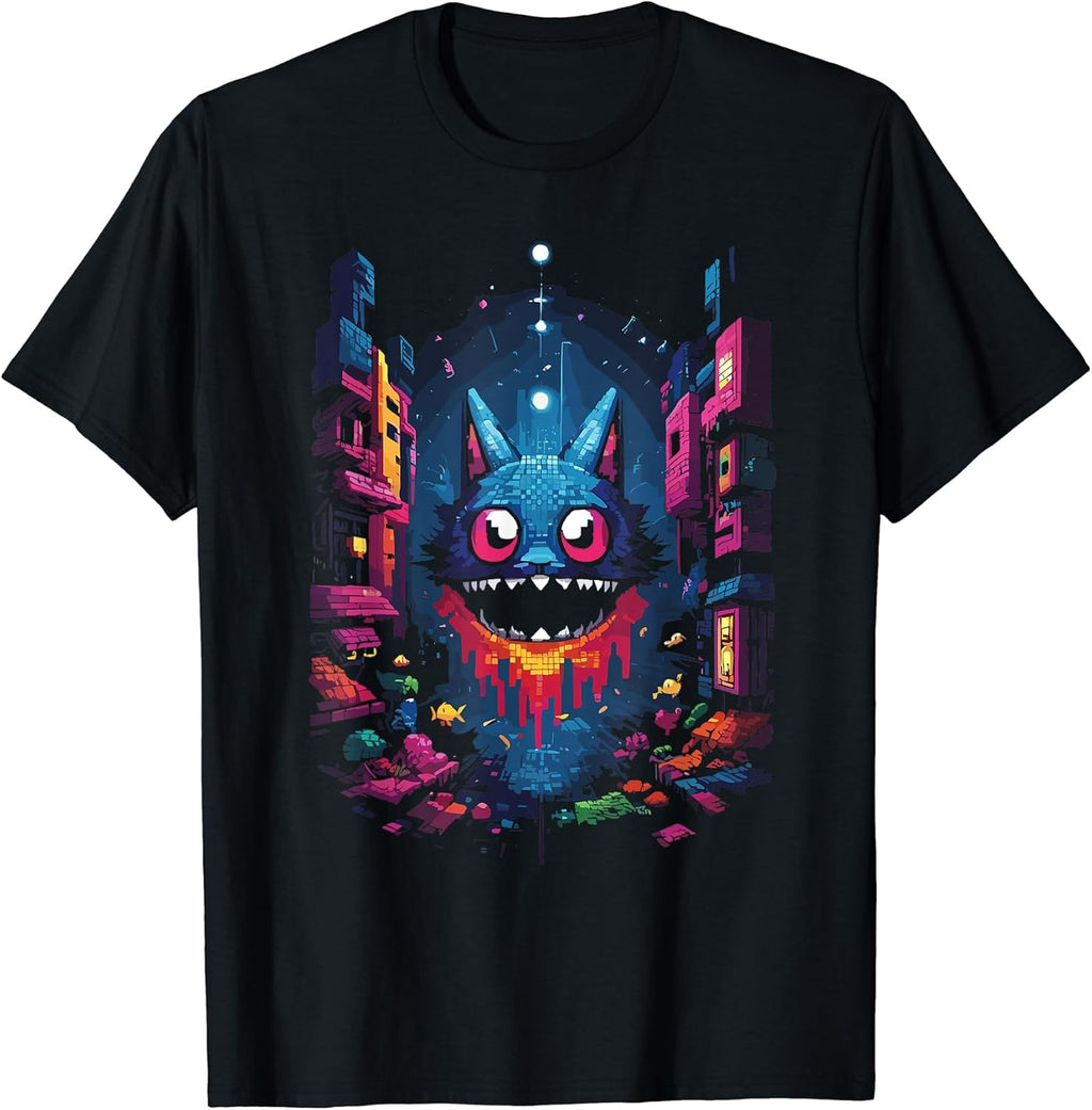 Pixel Art Futuristic City and Cat - Adult & Kids T-Shirts, Sweatshirts & Hoodies apparel design preview 1