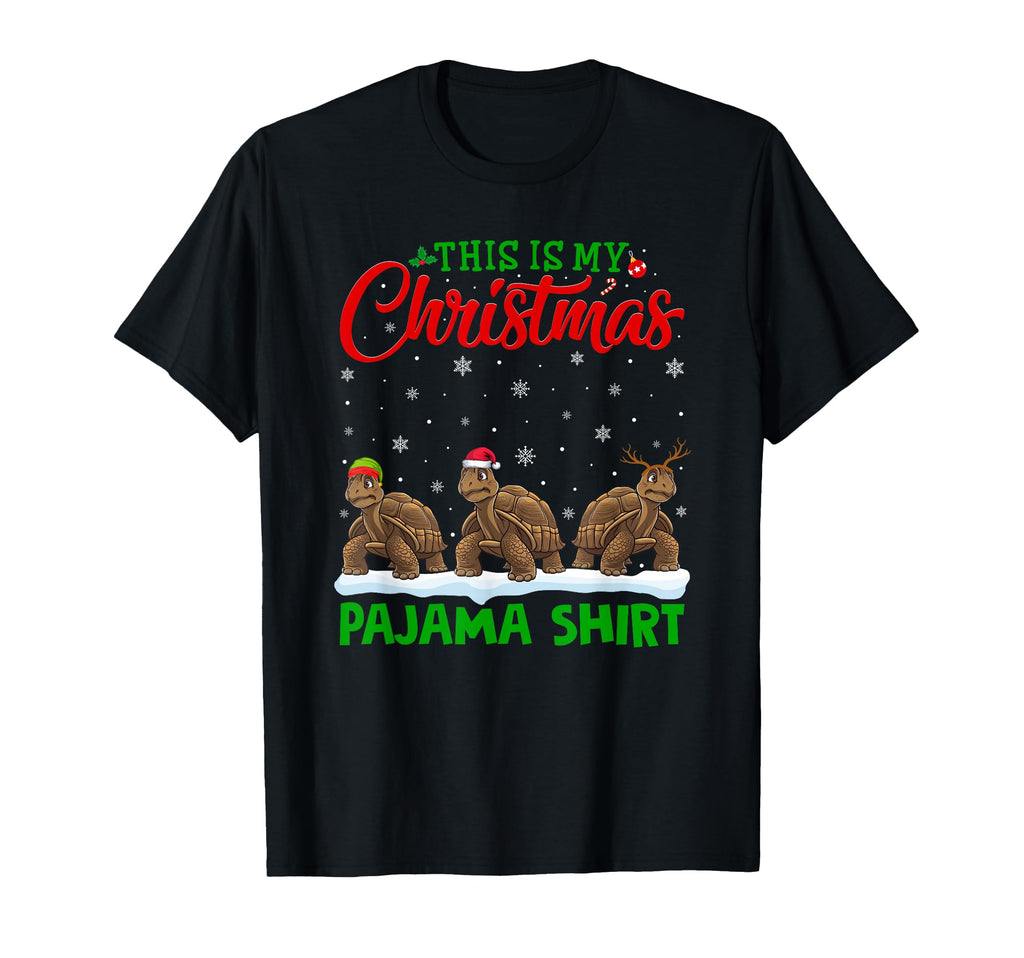 Santa Hat Reindeer Tortoise Pajama T-Shirt - Custom Art Print Unisex - T-Shirt, Sweatshirt, Hoodie