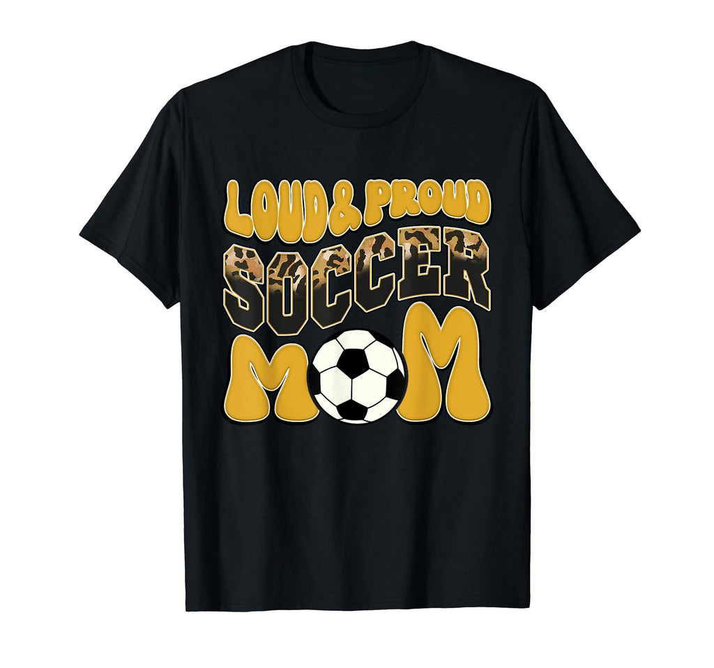 Loud Proud Soccer Mom Yellow Team Leopard T-Shirt - Novelty Apparel Unisex - T-Shirt, Sweatshirt, Hoodie