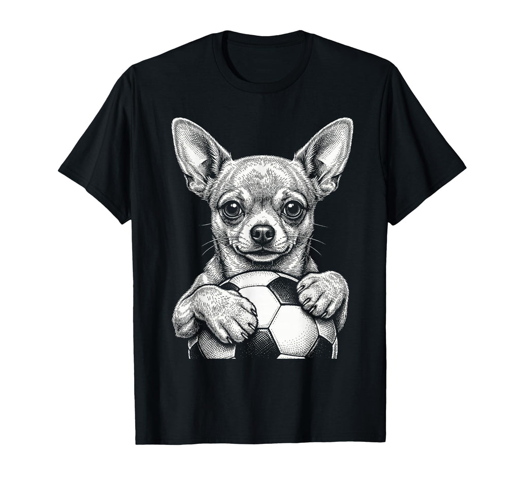 Dog Holding Ball Line Art Fans Chihuahua T-Shirt - Unique Graphic Unisex - T-Shirt, Sweatshirt, Hoodie