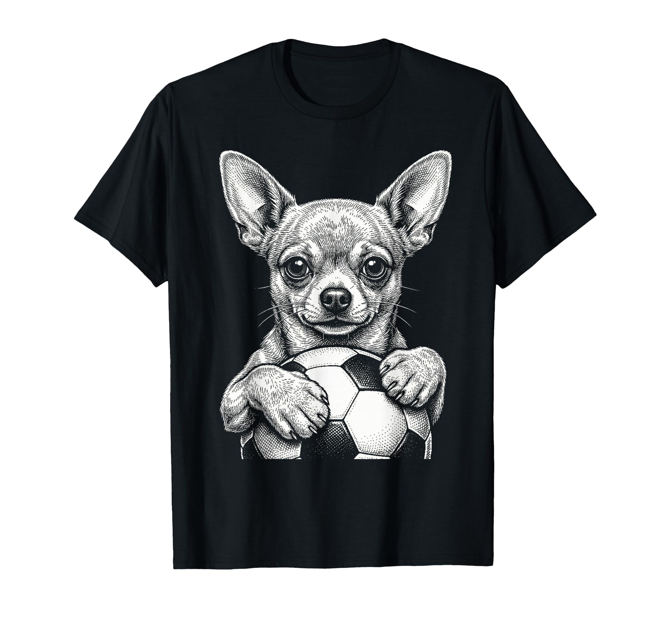 Dog Holding Ball Line Art Fans Chihuahua T-Shirt - Unique Graphic Unisex - T-Shirt, Sweatshirt, Hoodie