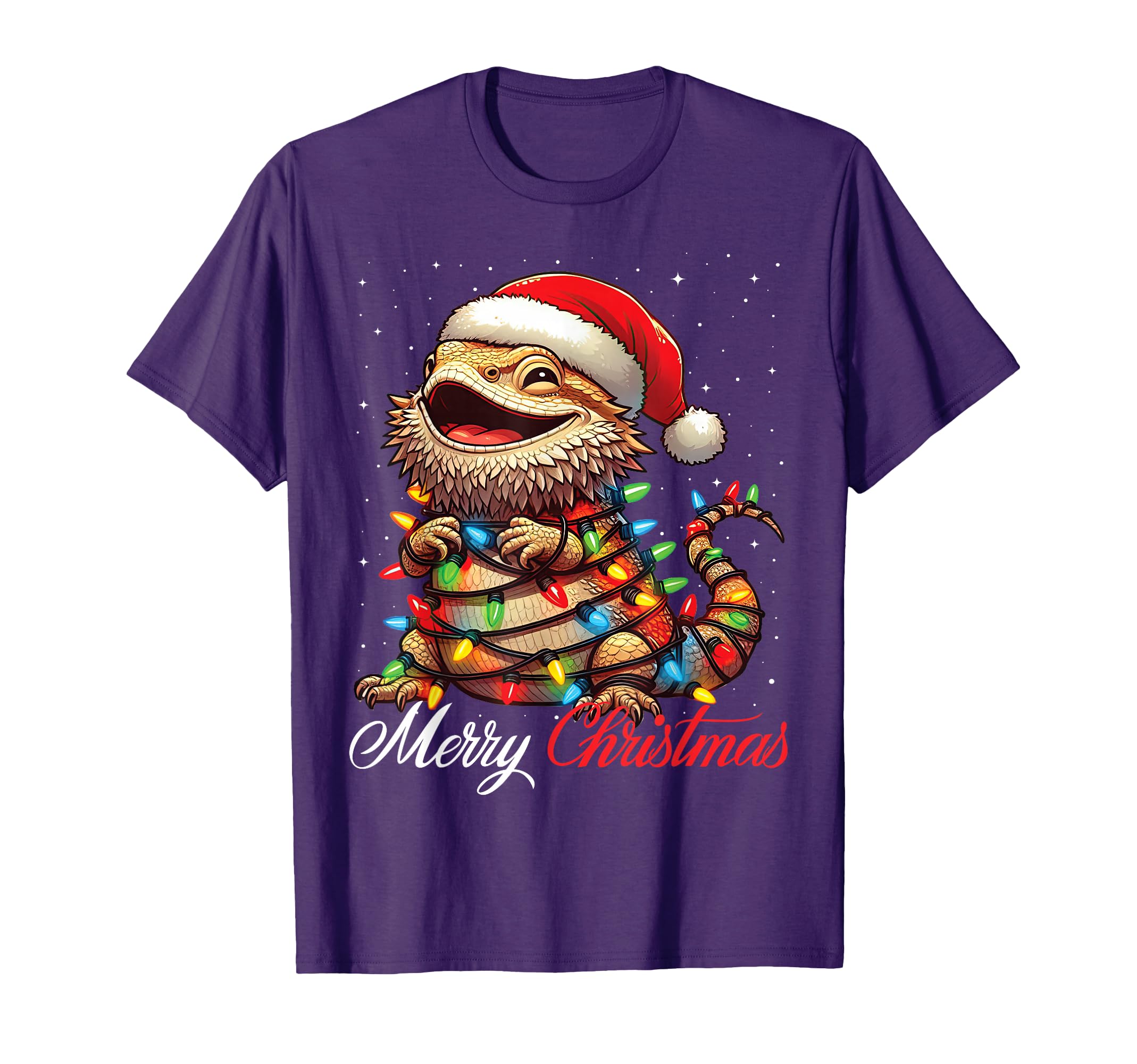Bearded Dragon Merry Lights Santa Hat T-Shirt - Novelty Apparel Men Women - T-Shirt, Sweatshirt, Hoodie