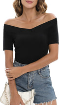 Womens Off The Shoulder Tops Sexy V Neck Slim Fit - Adult & Kids T-Shirts, Sweatshirts & Hoodies apparel design preview 1