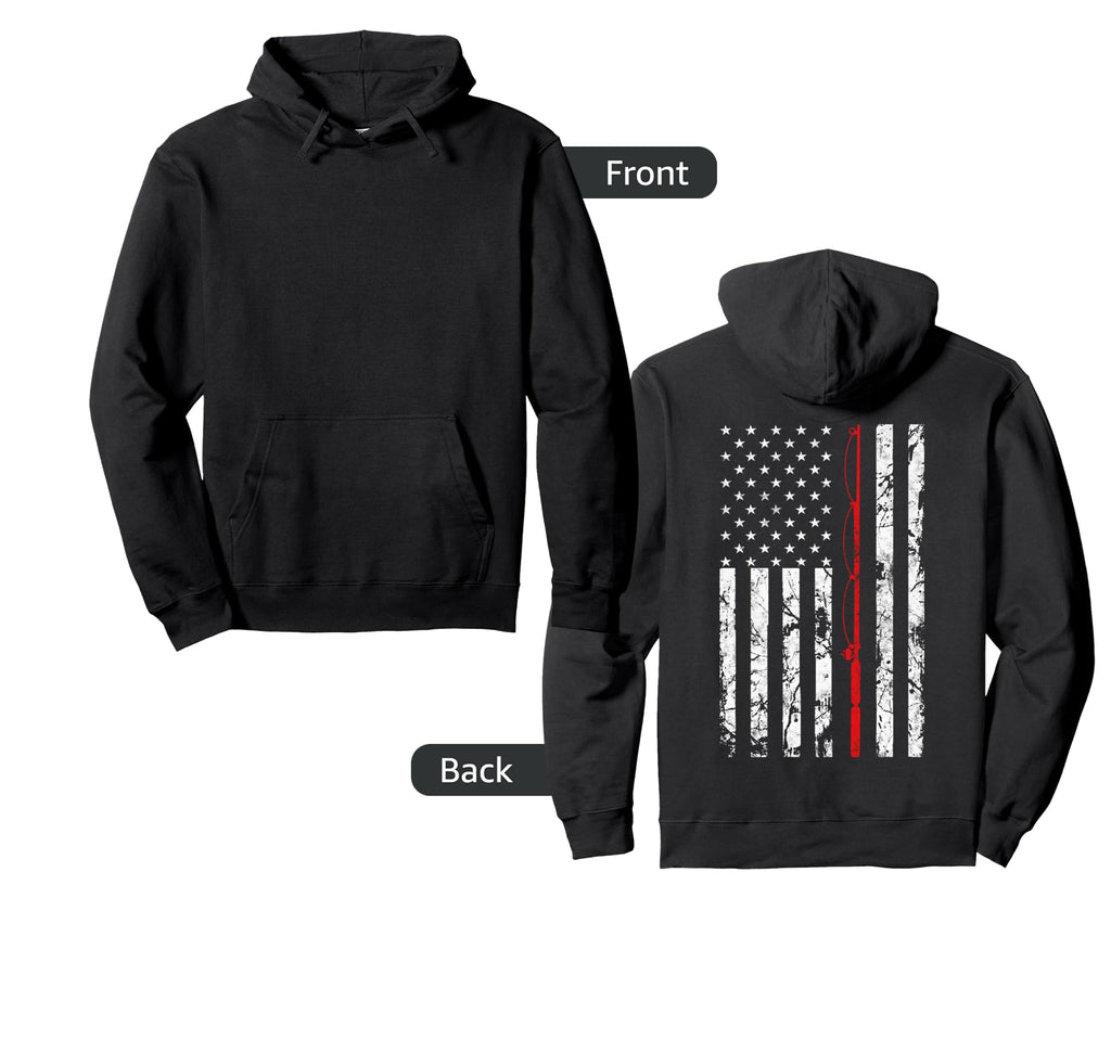 Fishing Pole American Flag Gift Fisherman Hoodie - Trendy Graphic Men Women - T-Shirt, Sweatshirt, Hoodie