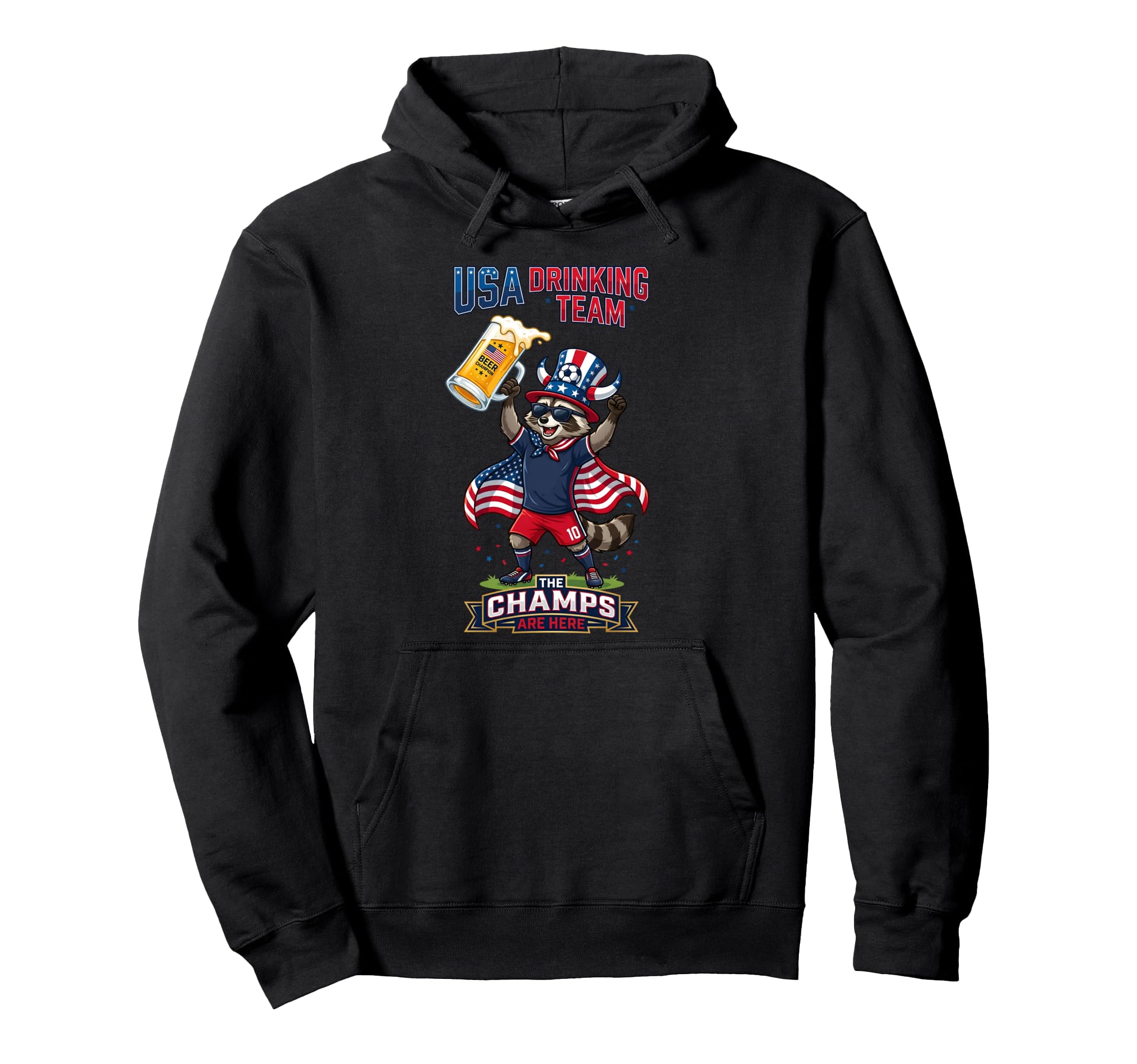 Usa Drinking Team Raccoon Hoodie - Fun Novelty Design Men Women - T-Shirt, Sweatshirt, Hoodie