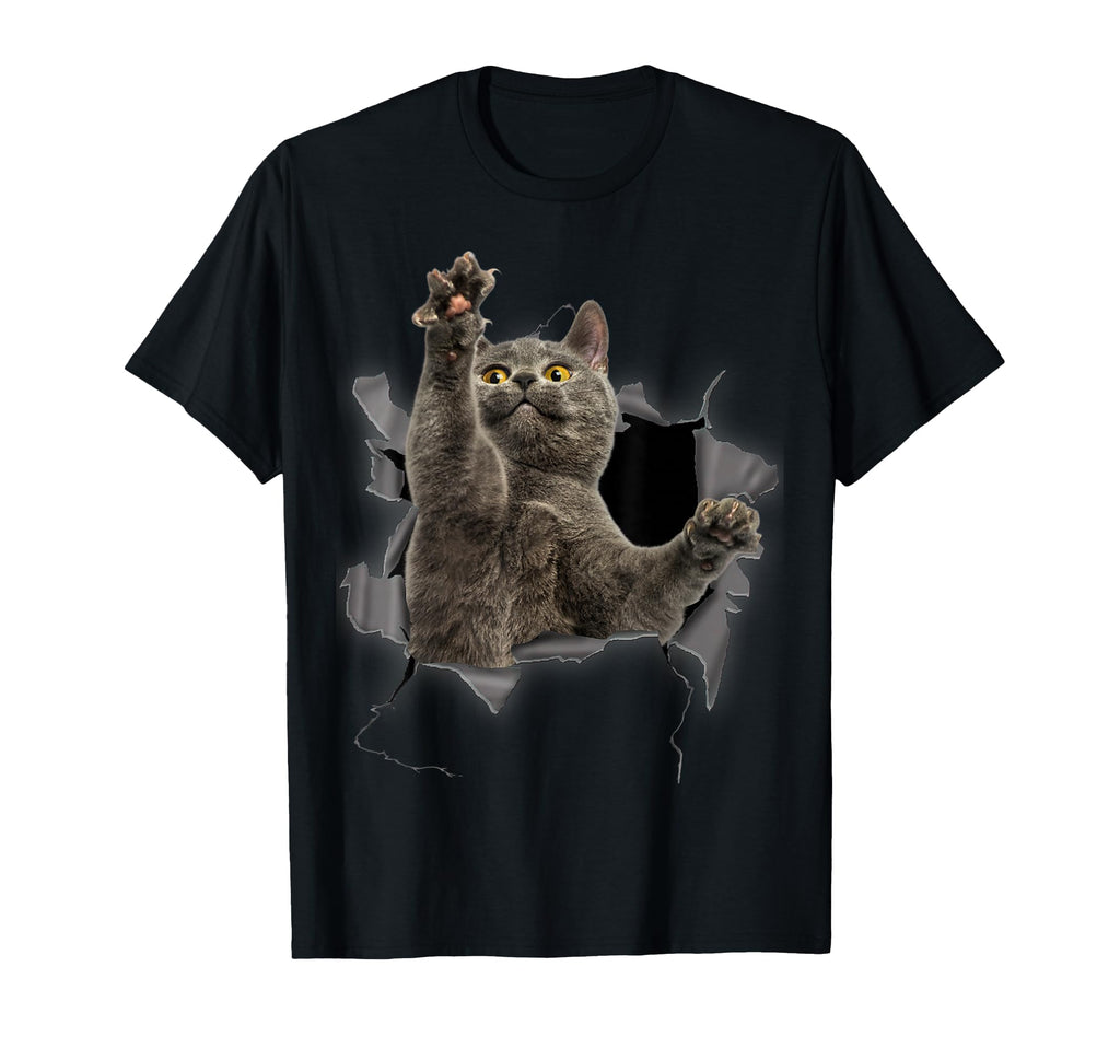 Grey Cat Torn Cloth Funny Gifts Cat T-Shirt - Trendy Graphic for Adults - T-Shirt, Sweatshirt, Hoodie