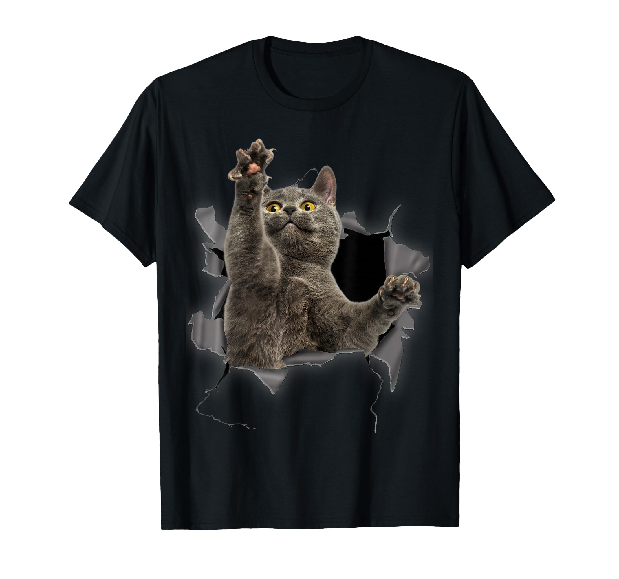 Grey Cat Torn Cloth Funny Gifts Cat T-Shirt - Trendy Graphic for Adults - T-Shirt, Sweatshirt, Hoodie
