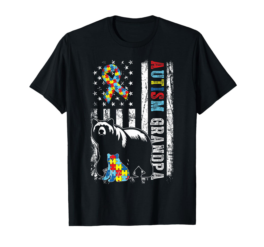 Autism Grandpa Bear Puzzles Usa Flag T-Shirt - Casual Everyday Wear Unisex - T-Shirt, Sweatshirt, Hoodie