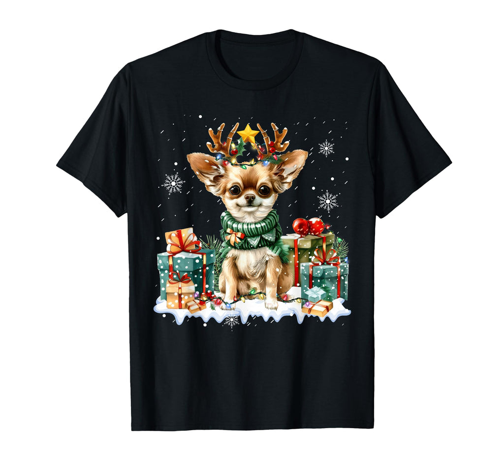 Reindeer Dog Lights Chihuahua Santa T-Shirt - Novelty Apparel for Adults - T-Shirt, Sweatshirt, Hoodie