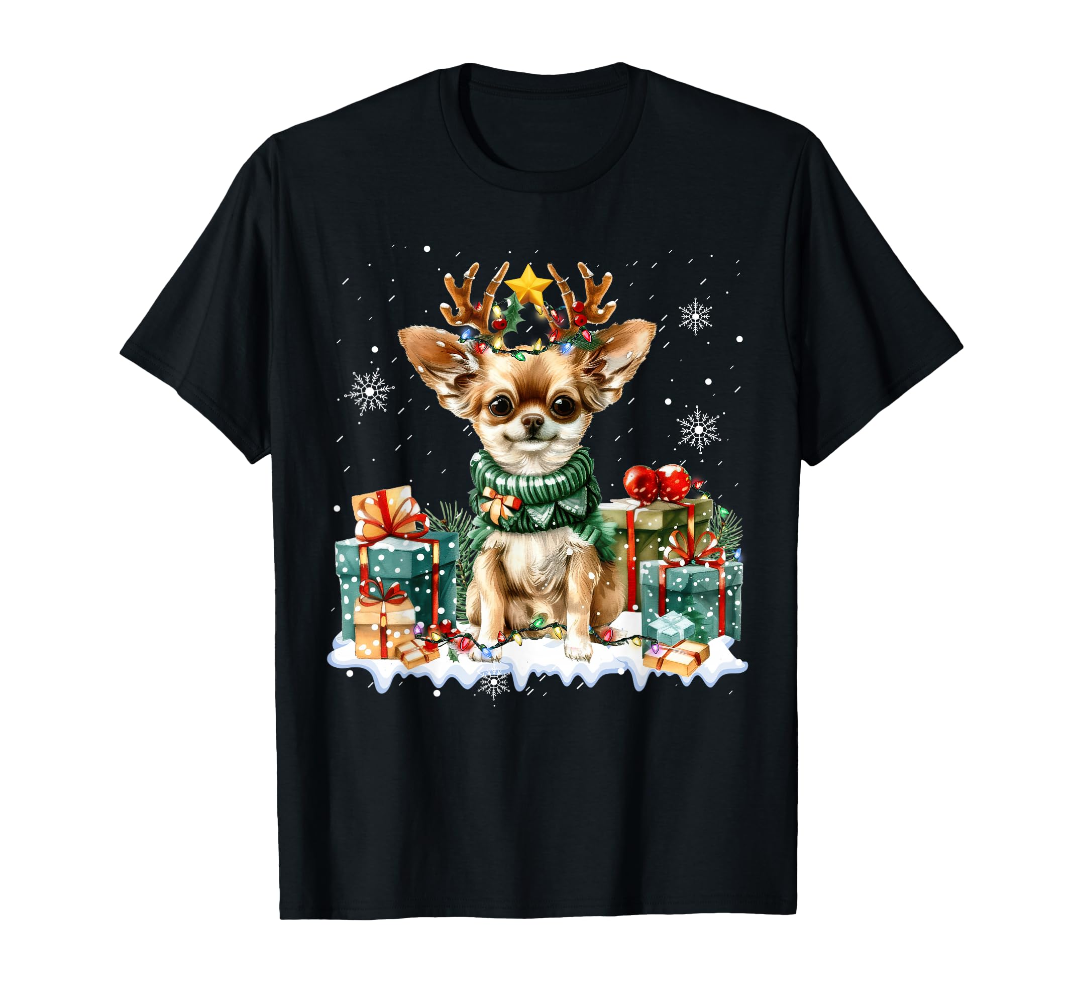 Reindeer Dog Lights Chihuahua Santa T-Shirt - Novelty Apparel for Adults - T-Shirt, Sweatshirt, Hoodie