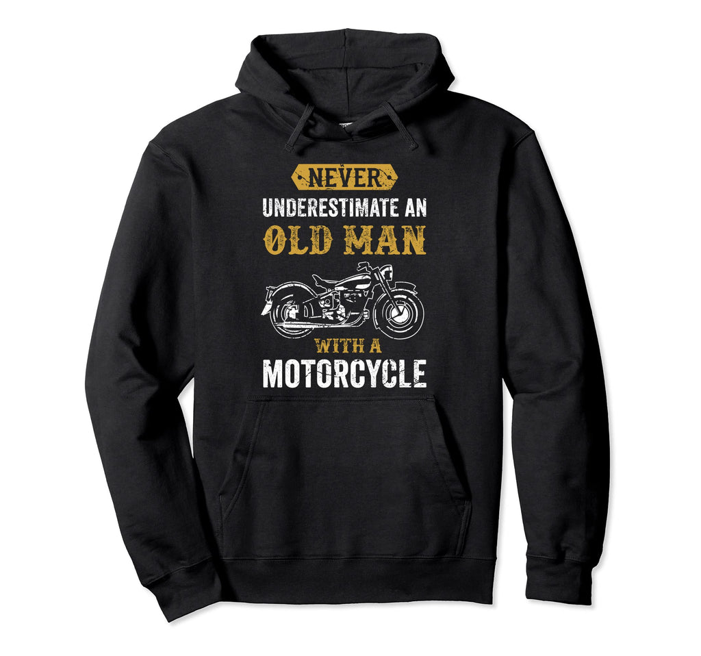 Distressed Motorcycle Old Grandpa Hoodie - Aesthetic Graphic Men Women - T-Shirt, Sweatshirt, Hoodie