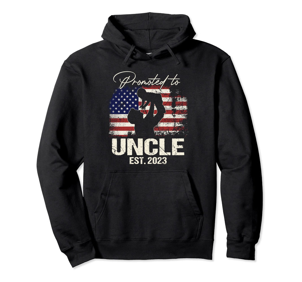 Promoted To Uncle Est 2023 American Flag Hoodie - Trendy Graphic Men Women - T-Shirt, Sweatshirt, Hoodie
