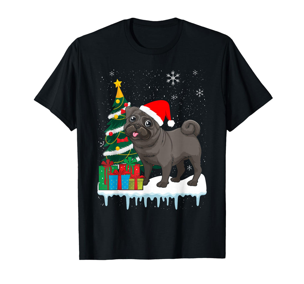 Black Pug Santa Hat Funny Matching T-Shirt - Aesthetic Graphic Men Women - T-Shirt, Sweatshirt, Hoodie