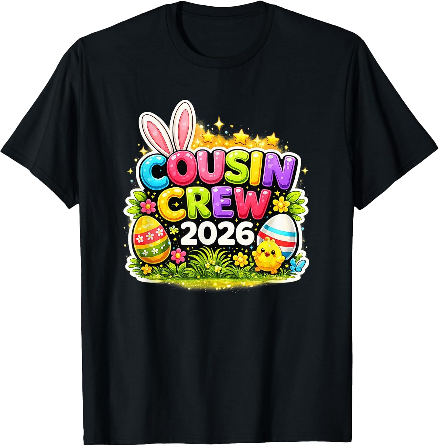 Colorful Easter 2026 Cousin Crew Bunny Ears Egg Hunt - Adult & Kids T-Shirts, Sweatshirts & Hoodies apparel design preview 1