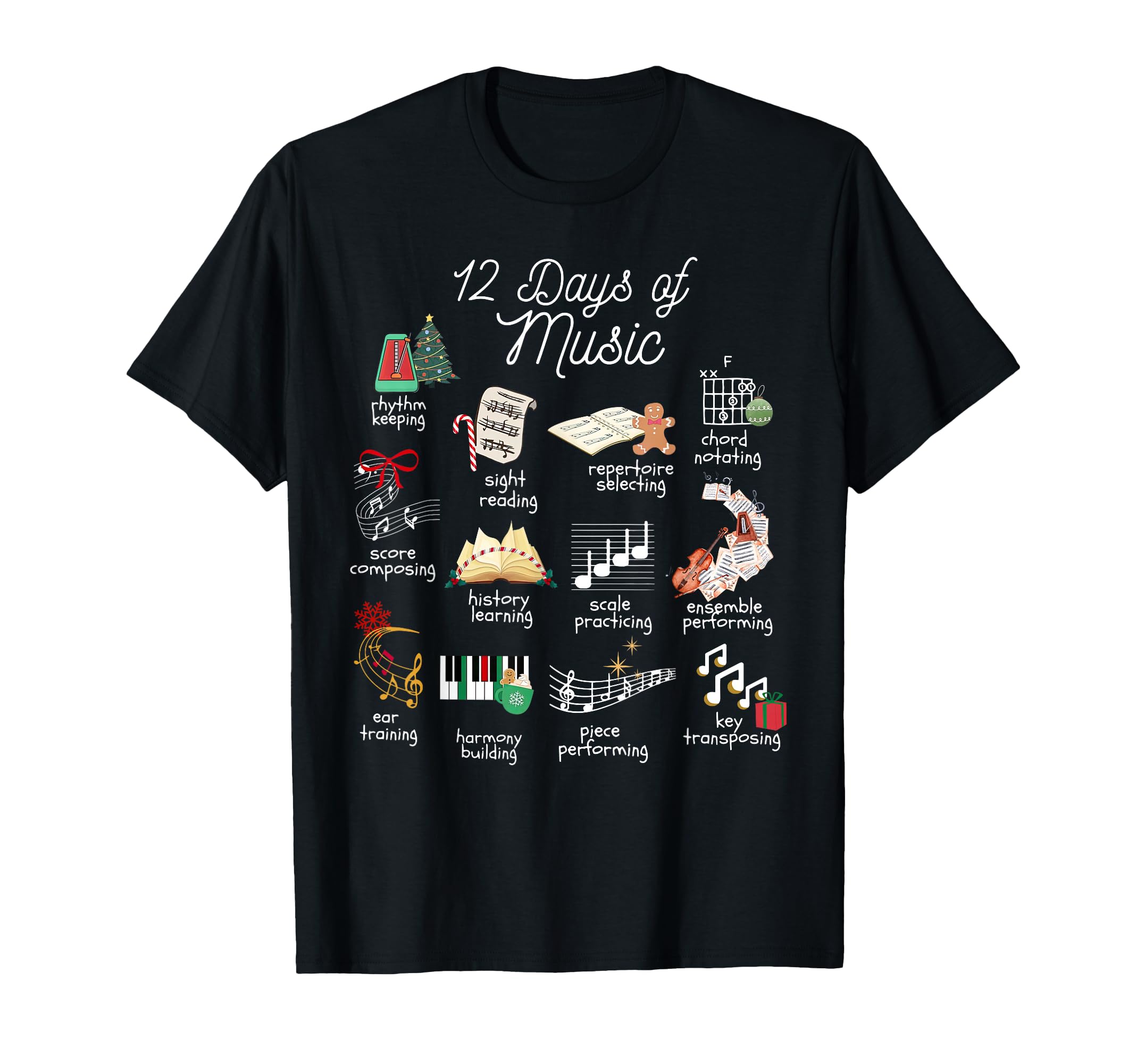 12 Days Music Teacher Musician Band T-Shirt - Trendy Graphic for Adults - T-Shirt, Sweatshirt, Hoodie