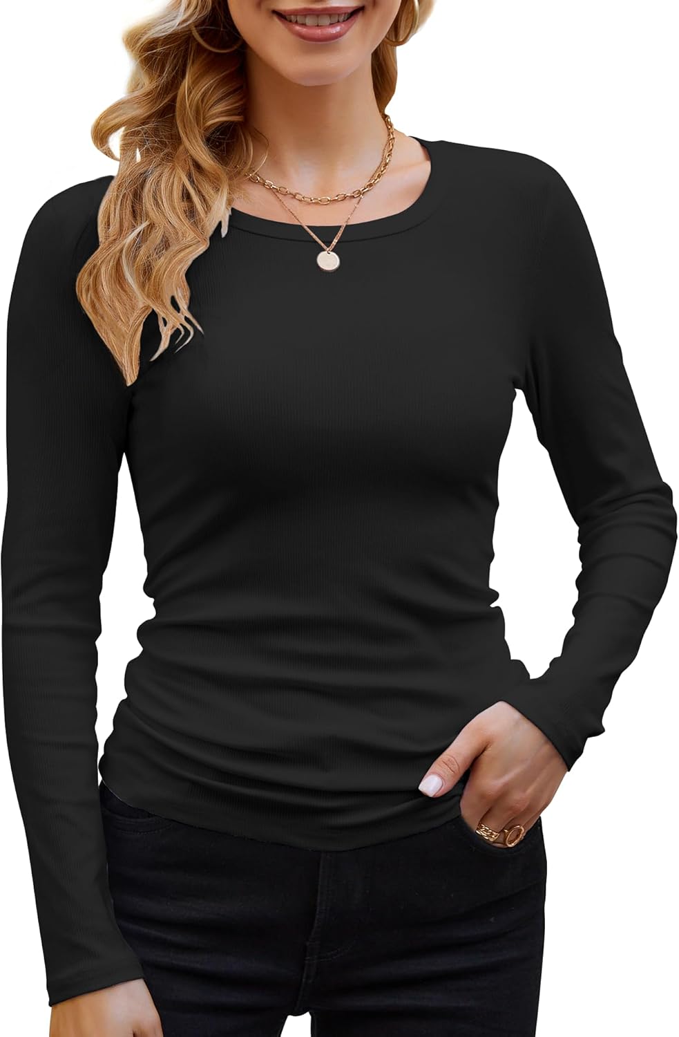 Womens Ribbed Crewneck Casual Slim Basic Fitted Knit - Adult & Kids T-Shirts, Sweatshirts & Hoodies apparel design preview 1