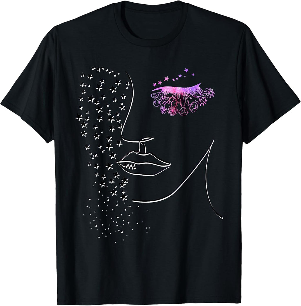 Female Minimalist Face Art Pink Flower Eye Lashes - Adult & Kids T-Shirts, Sweatshirts & Hoodies apparel design preview 1