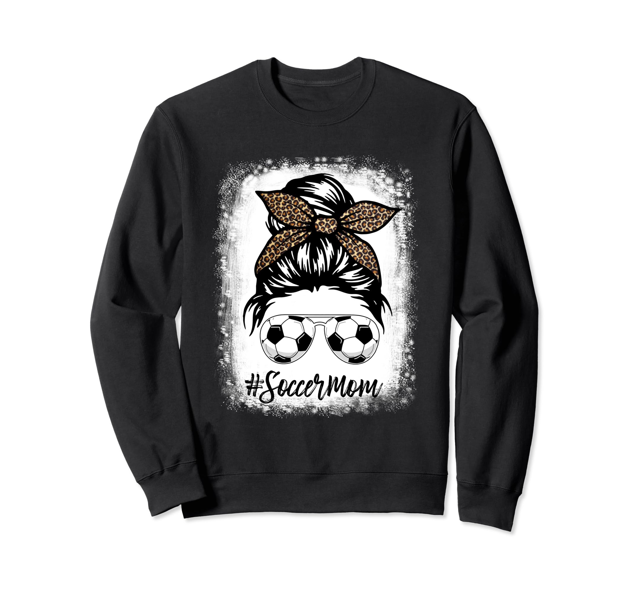 Soccer Mom Life Messy Bun Leopard Sweatshirt - Custom Art Print Men Women - T-Shirt, Sweatshirt, Hoodie