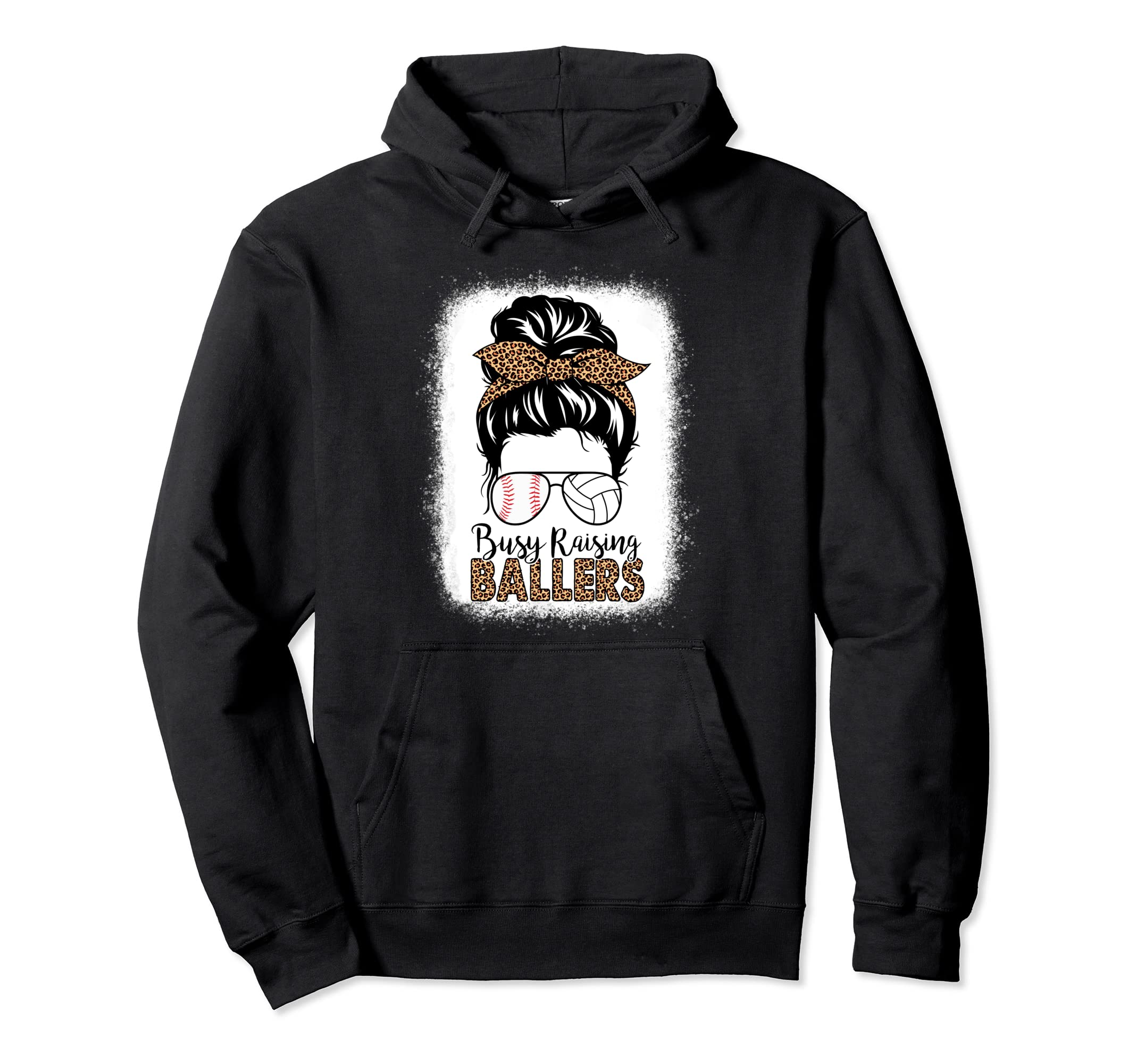 Baseball And Volleyball Mom Messy Bun Busy Hoodie - Trendy Graphic Unisex - T-Shirt, Sweatshirt, Hoodie